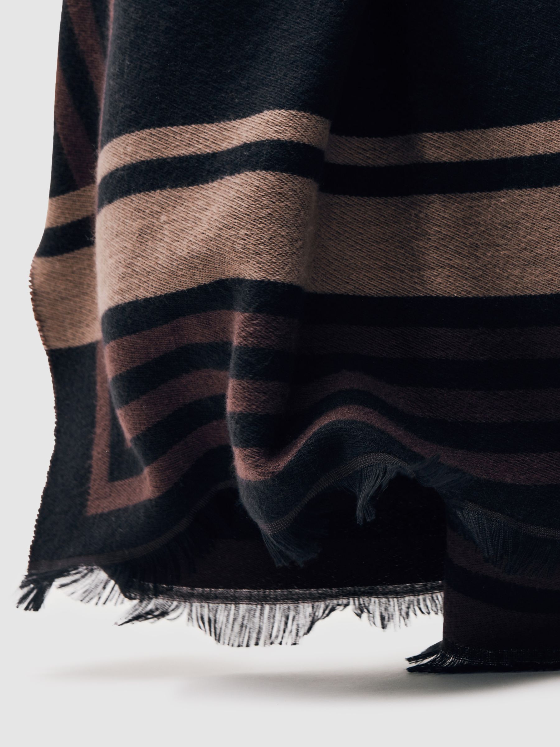 Border Stripe Fringed Scarf in Navy