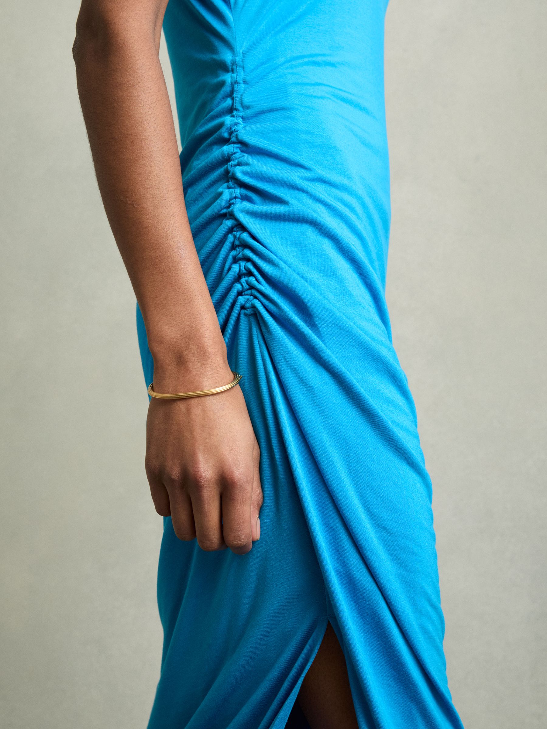 Modal-Blend Ruched Midi Dress in Bright Blue