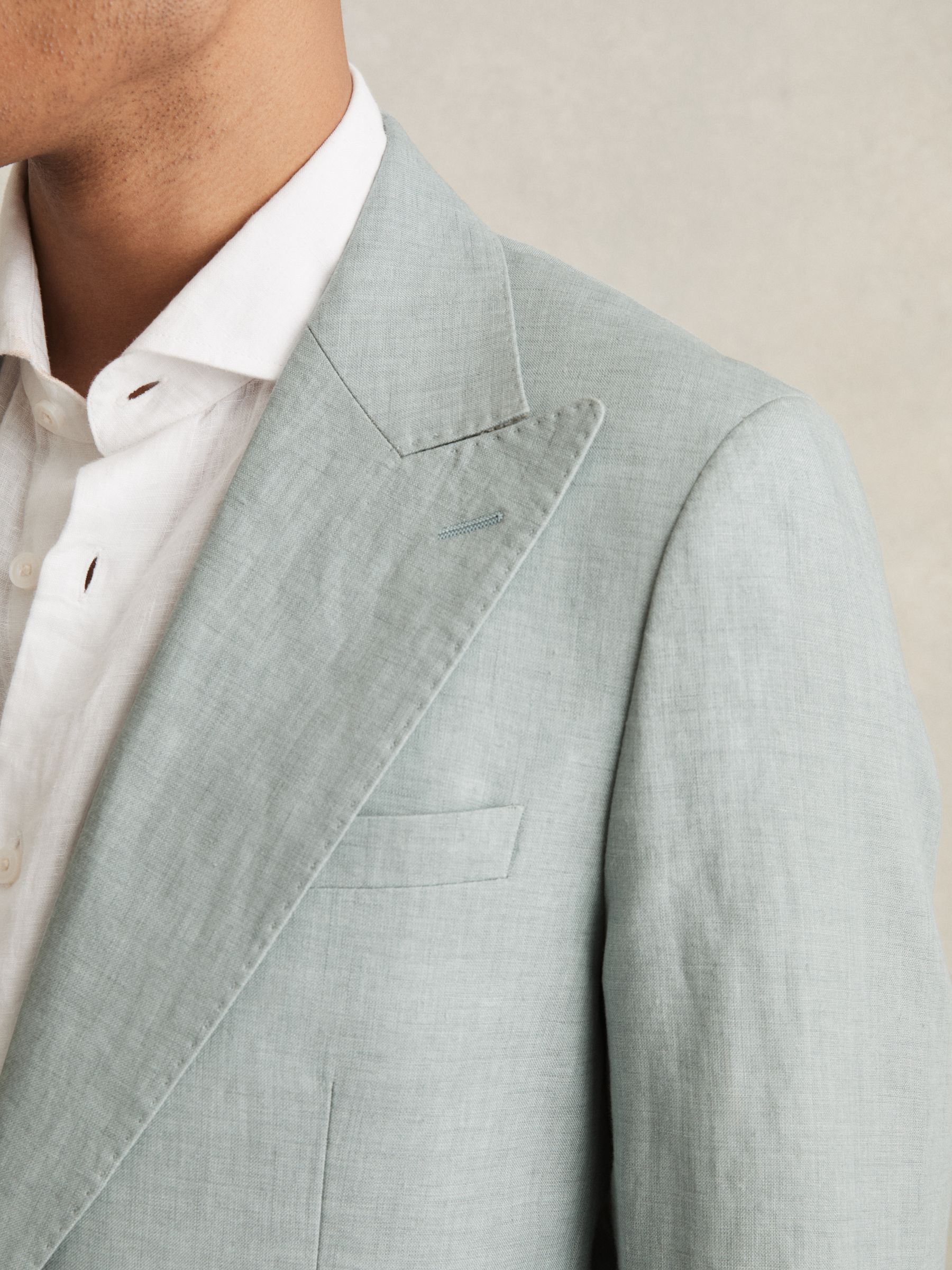 Linen Single-Breasted Suit Blazer Slim-Fit in Ocean Green
