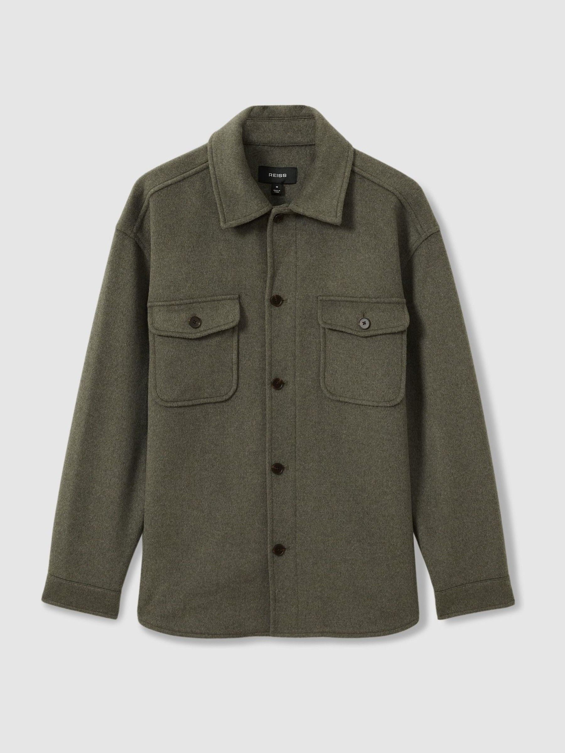 Wool-Blend Melton Overshirt in Green Smoke