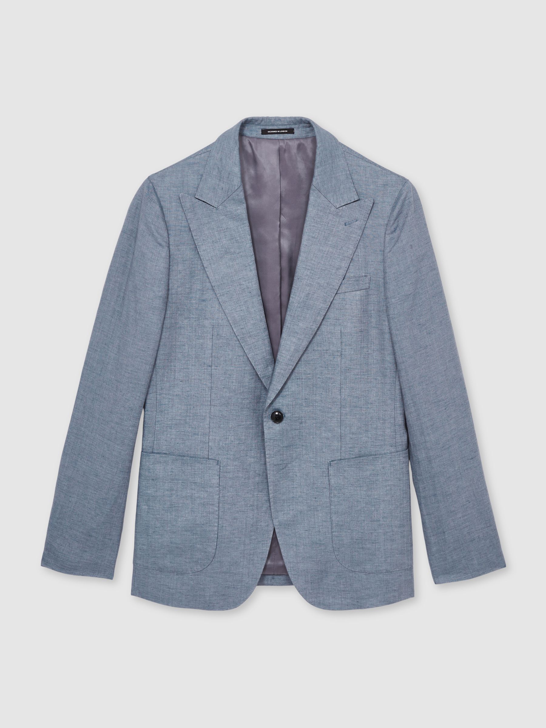 Linen Single-Breasted Suit Blazer Slim-Fit in Airforce Blue