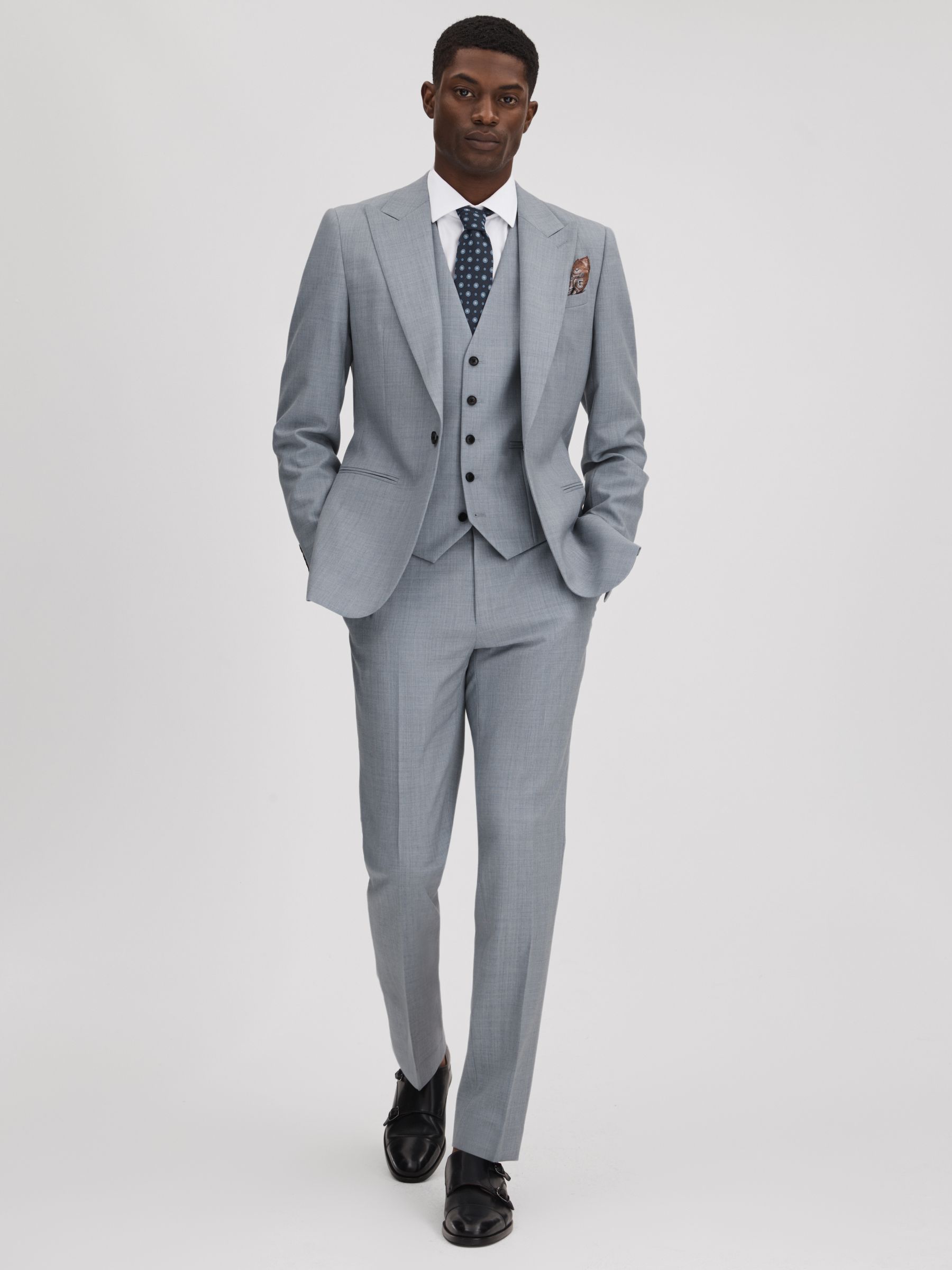 Slim Fit Wool Adjuster Trousers in Soft Blue