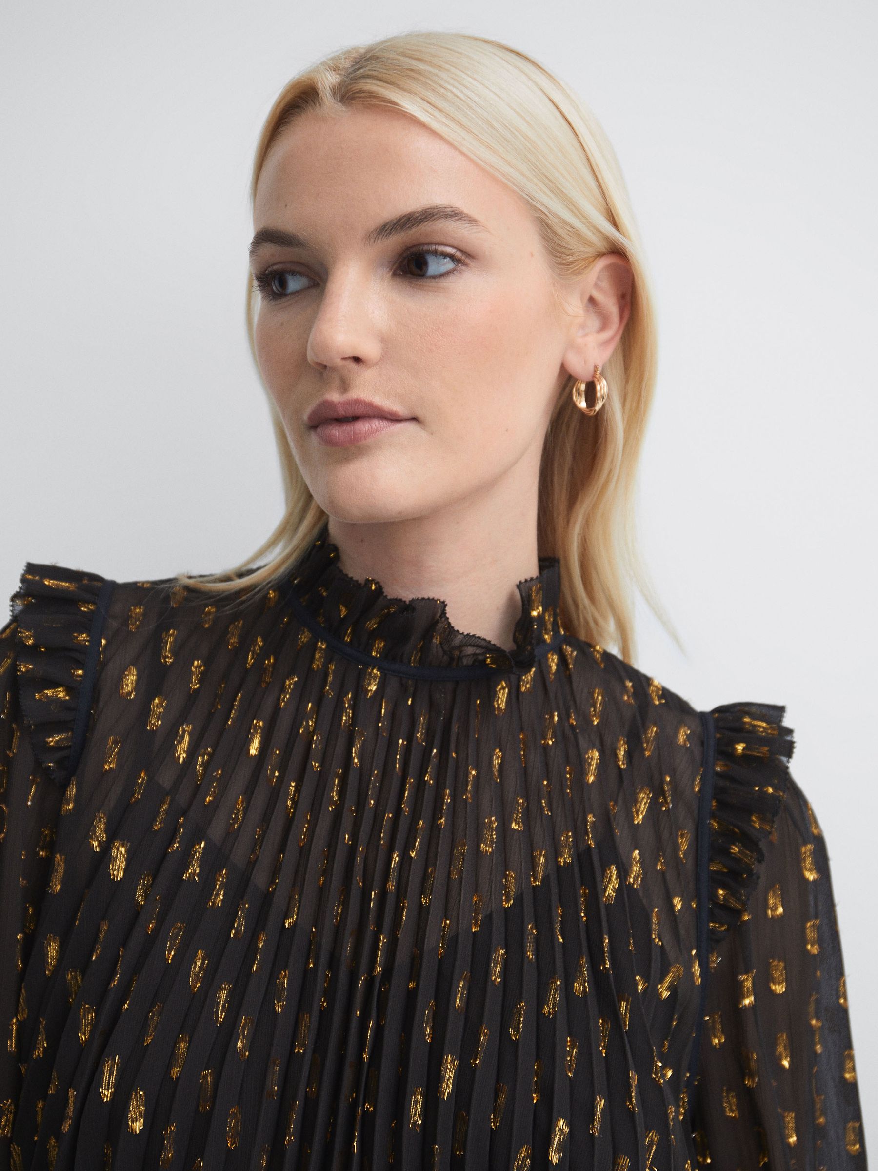 Florere Sheer Ruffle Blouse in Chocolate