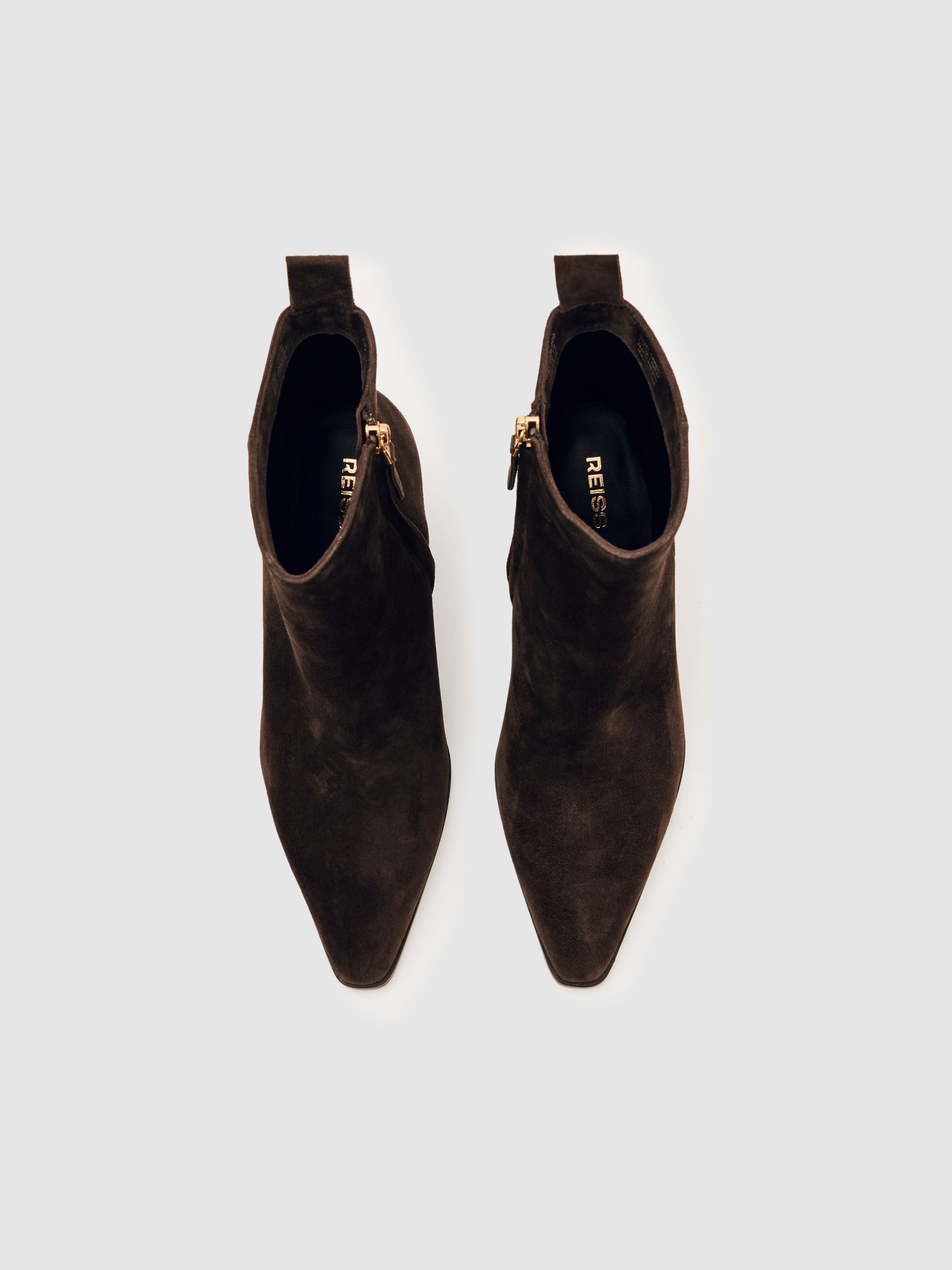 Suede Block-Heel Ankle Boots in Chocolate