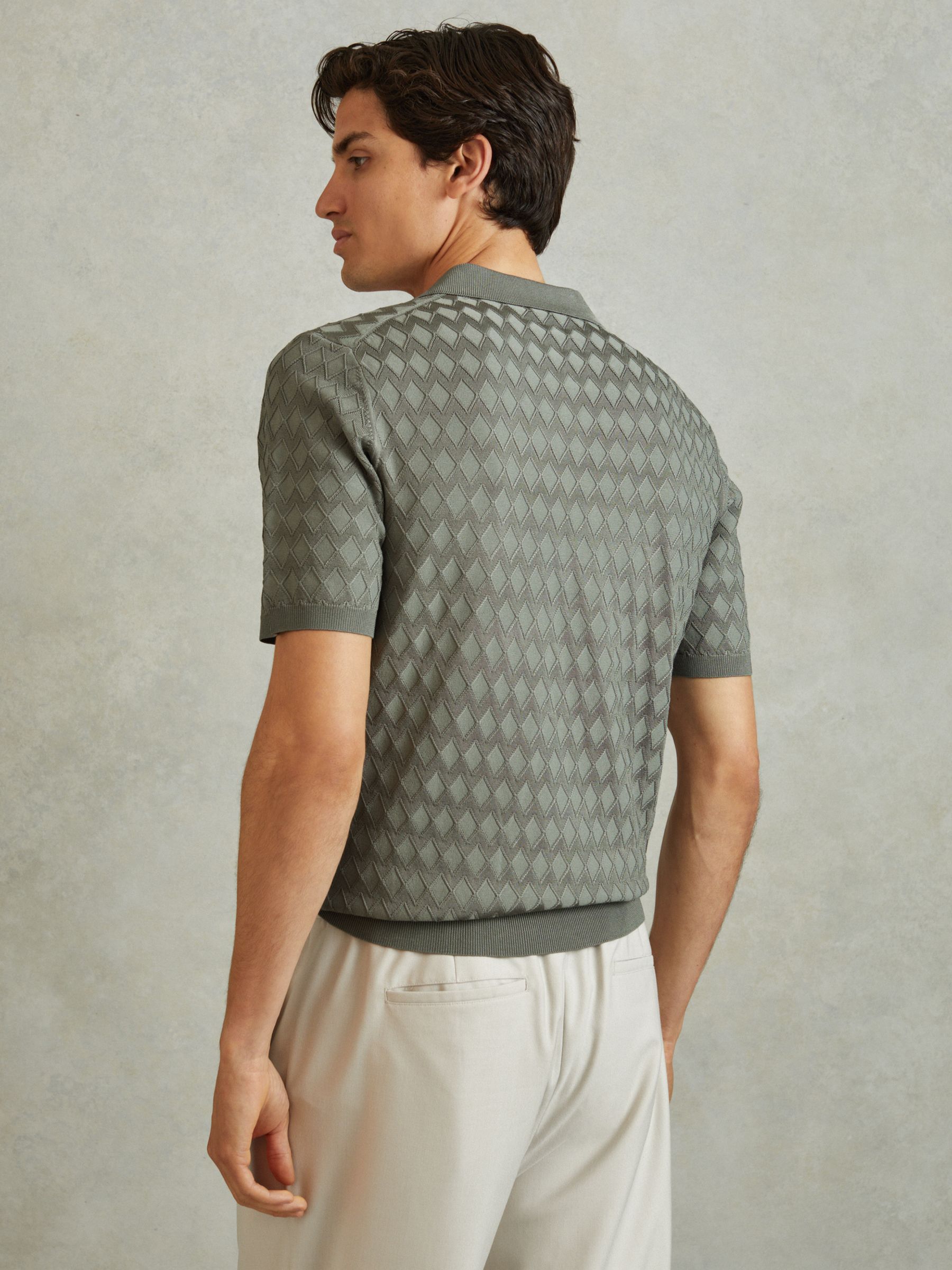 Half Zip Knitted Polo Shirt in Sage