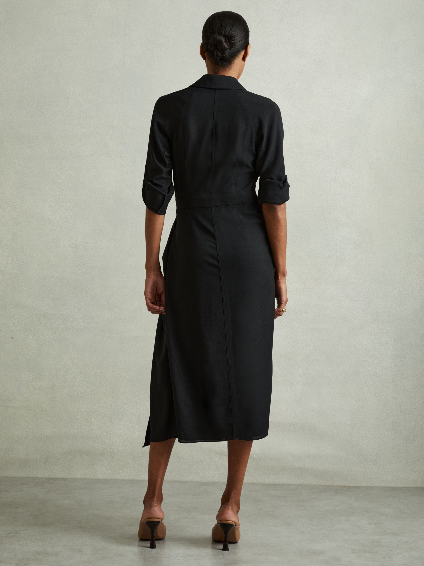 Wrap Front Twist Detail Midi Dress in Black