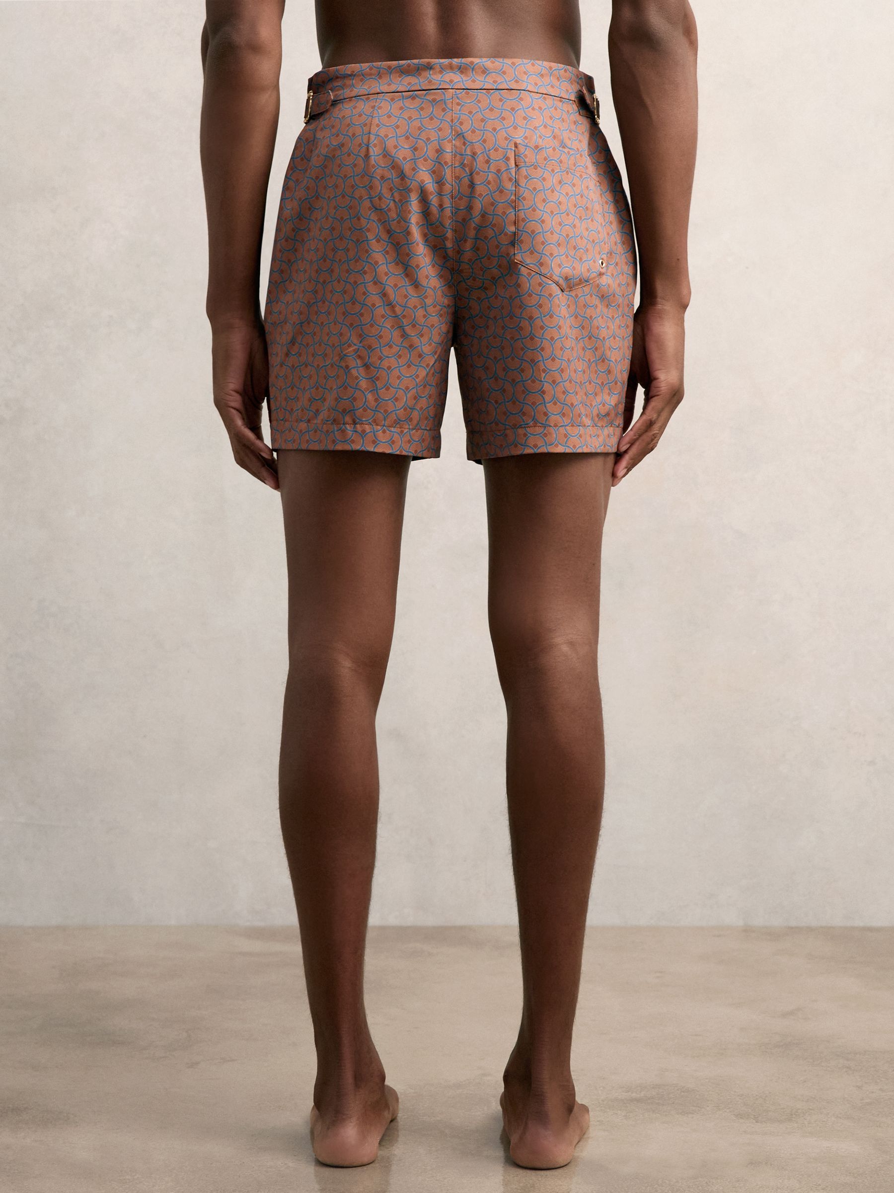 Geometric Print Swim Shorts in Tobacco Brown