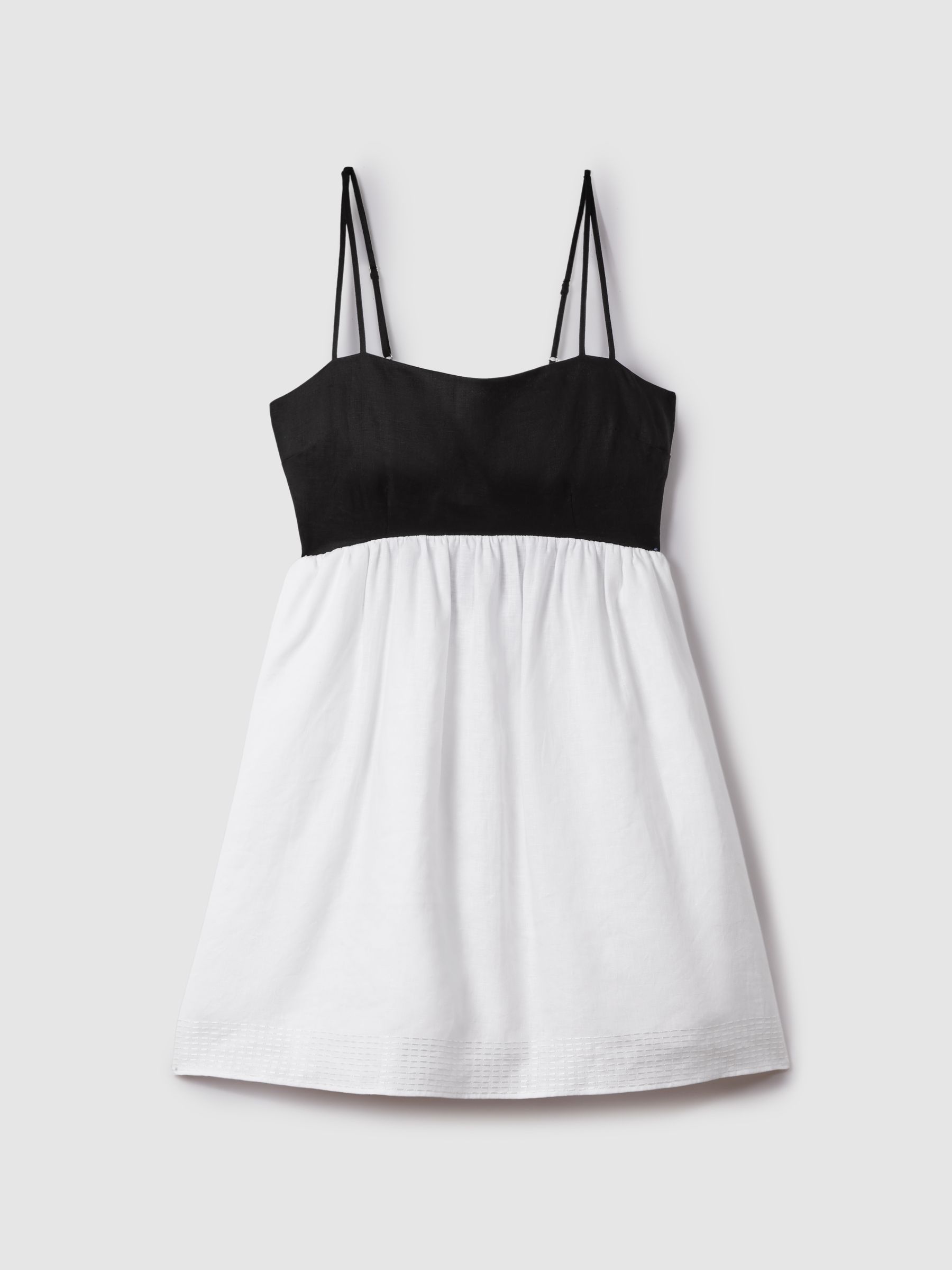 Linen Colourblock Mini Dress in Black/White