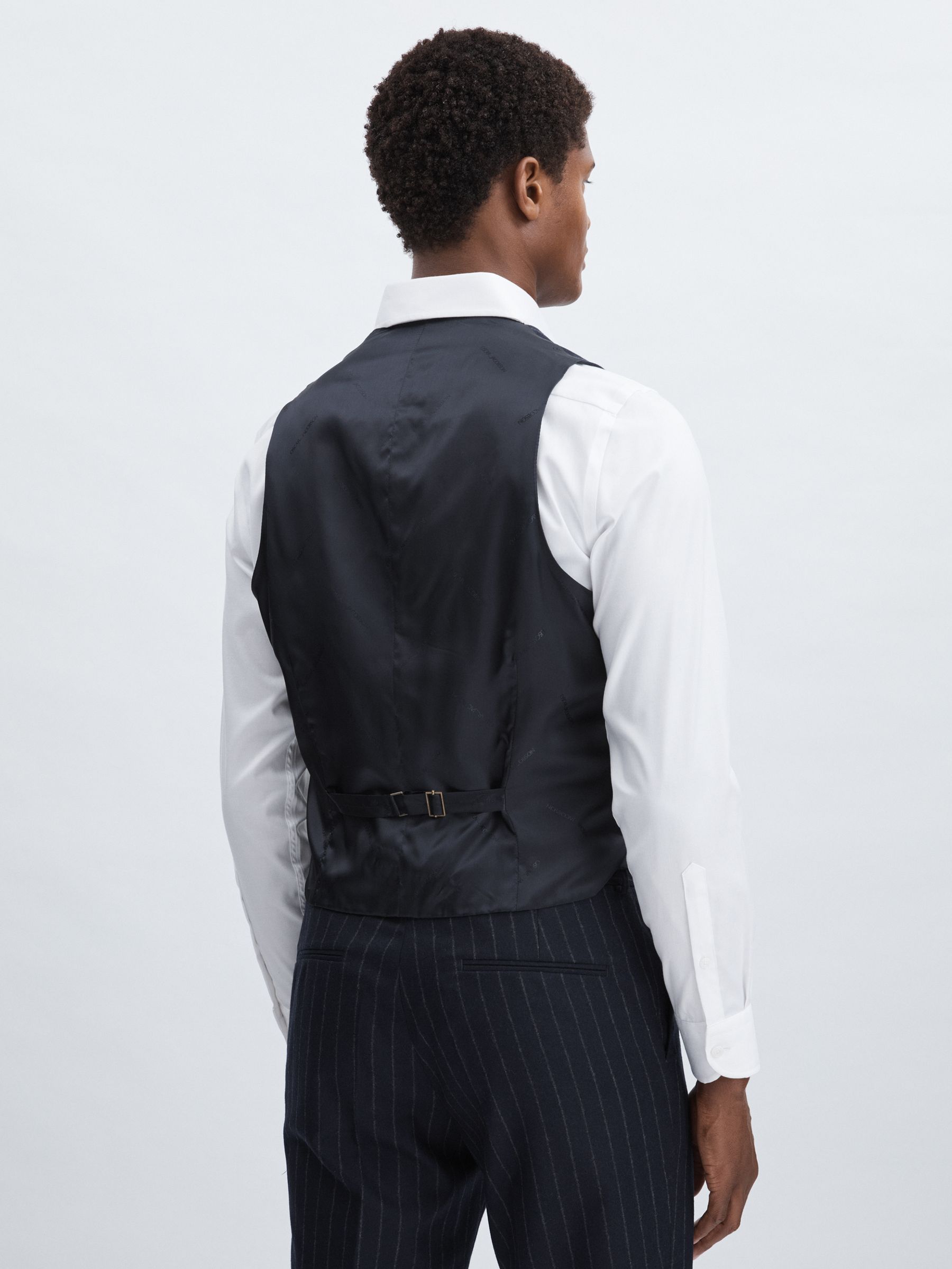 Oscar Jacobson 100% Wool Pinstripe Waistcoat in Navy