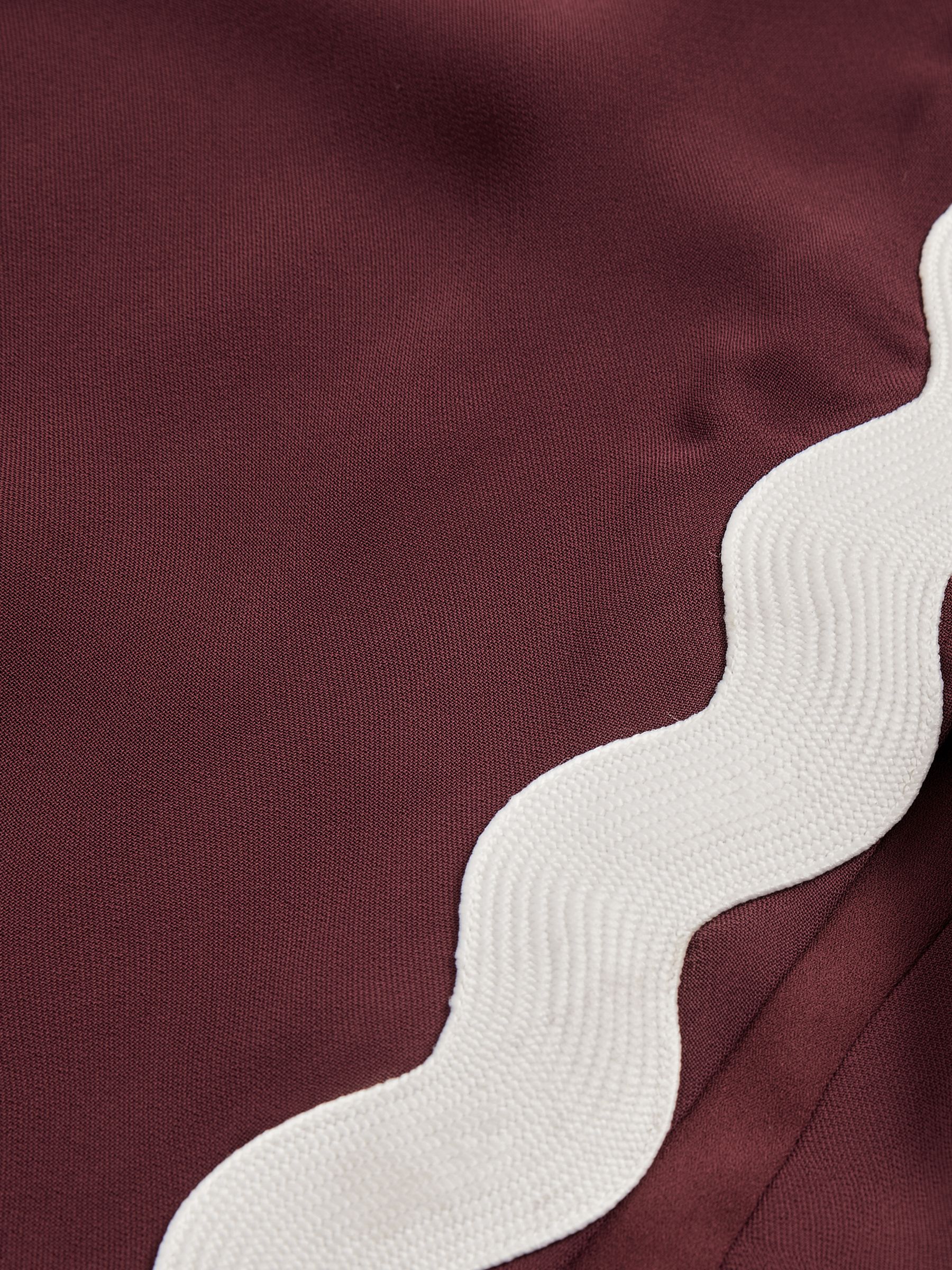 Wave-Trim Crepe Midi Dress in Burgundy