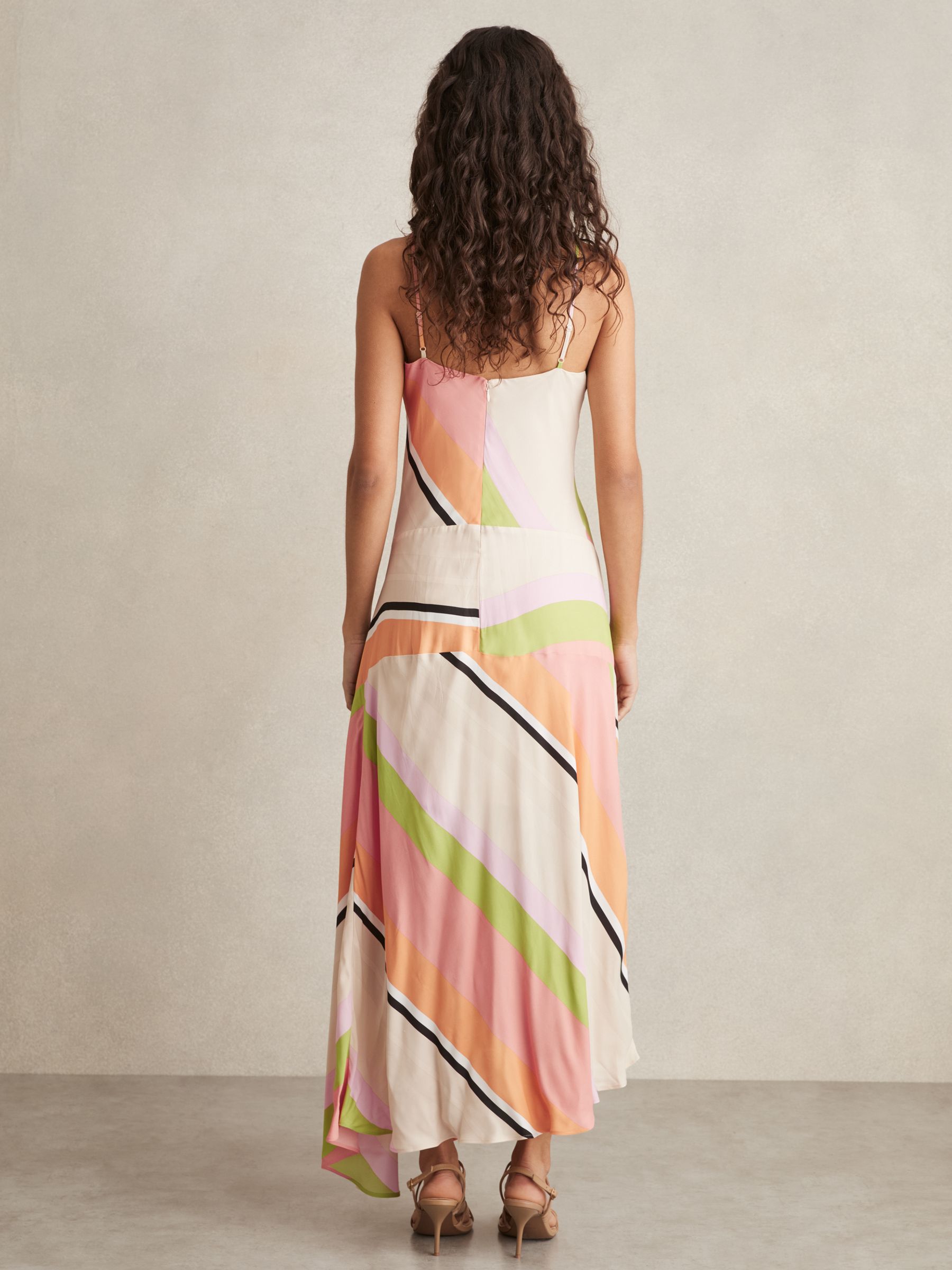Stripe-Print Handkerchief Maxi Dress in Pink/Green