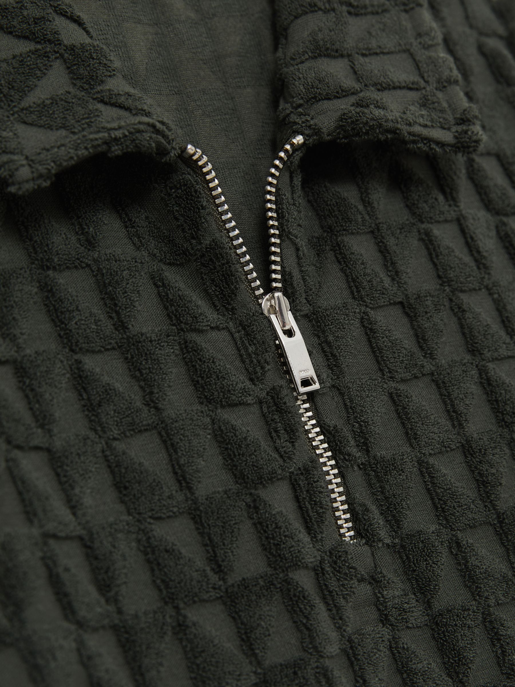 9-13 yrs Textured Towelling Polo Shirt in Dark Sage