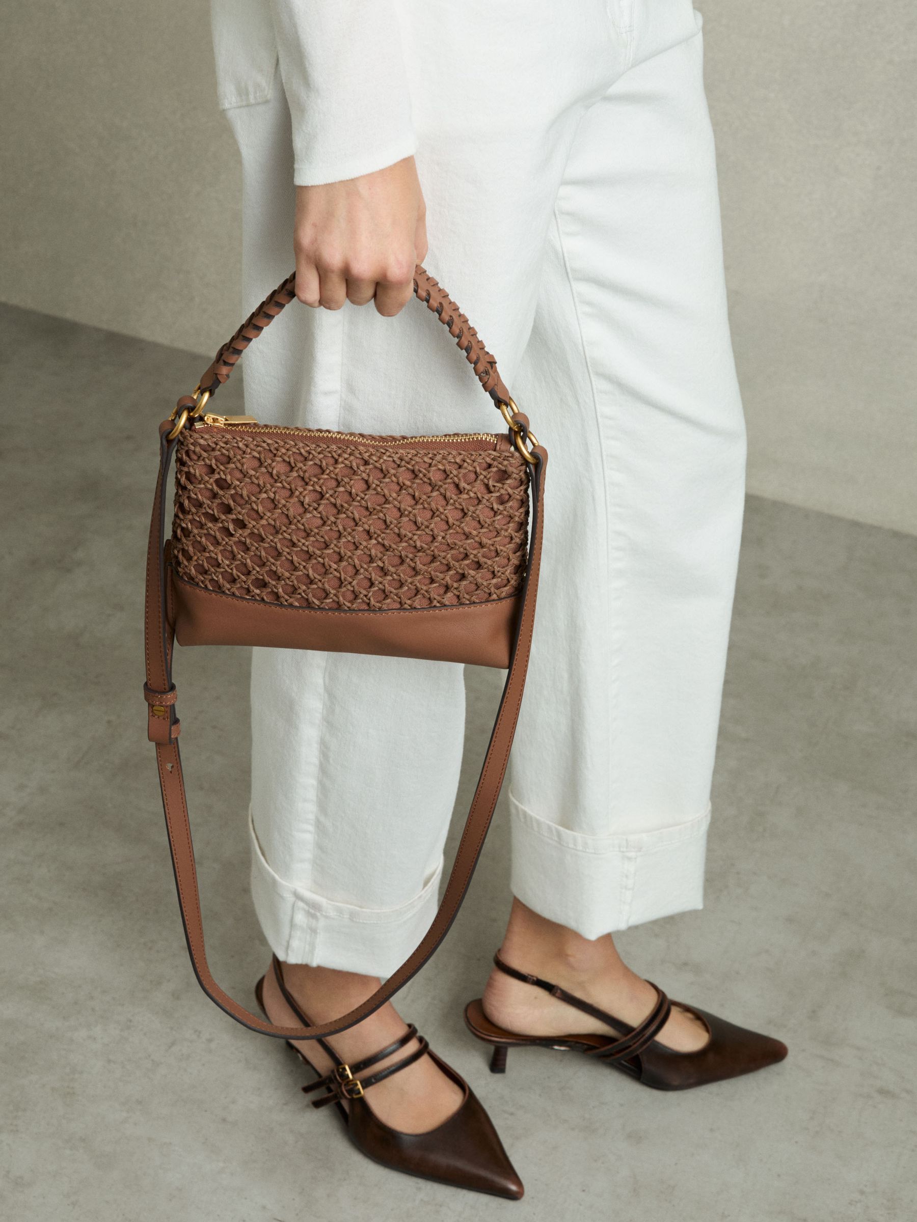 Weave Cross-Body Bag in Tan
