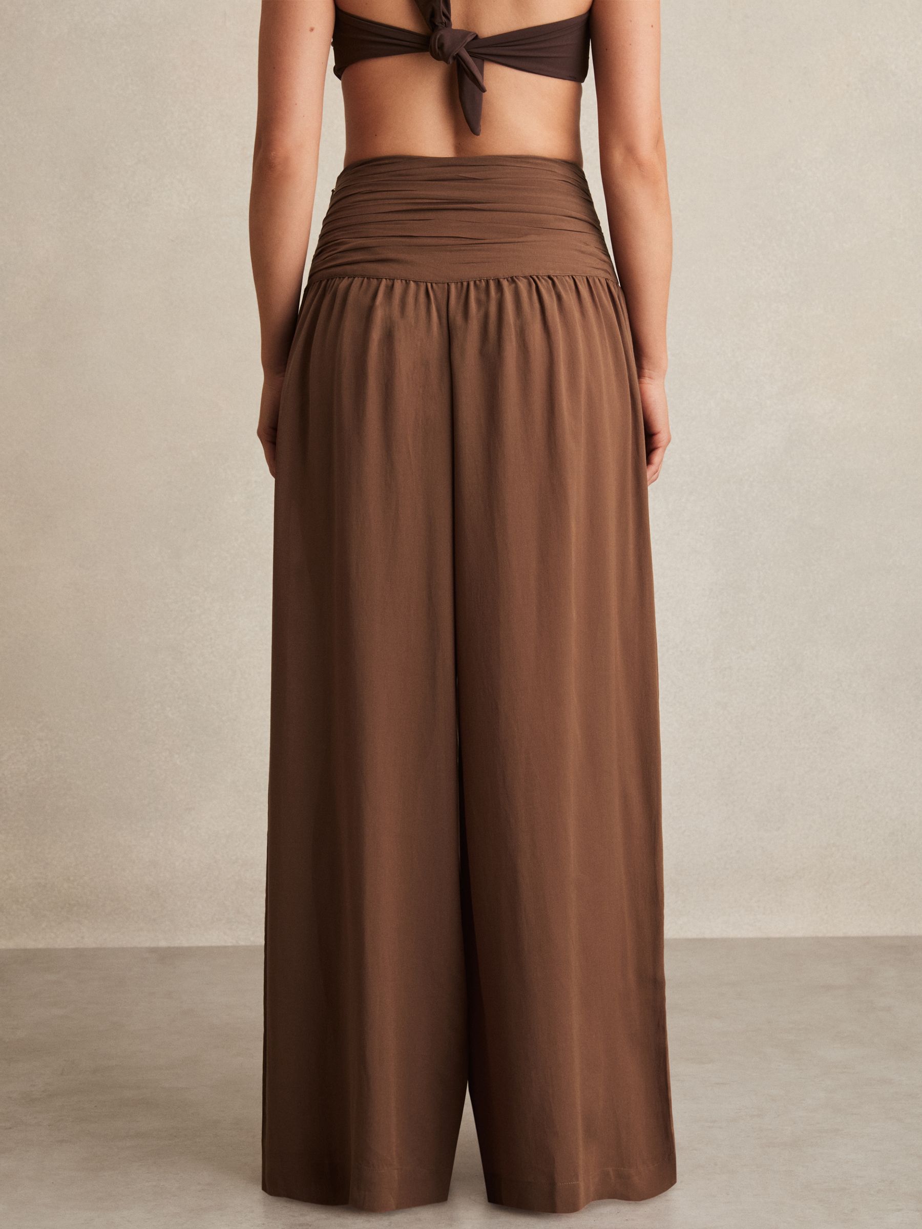 Lyocell Blend Wide Leg Trousers in Brown