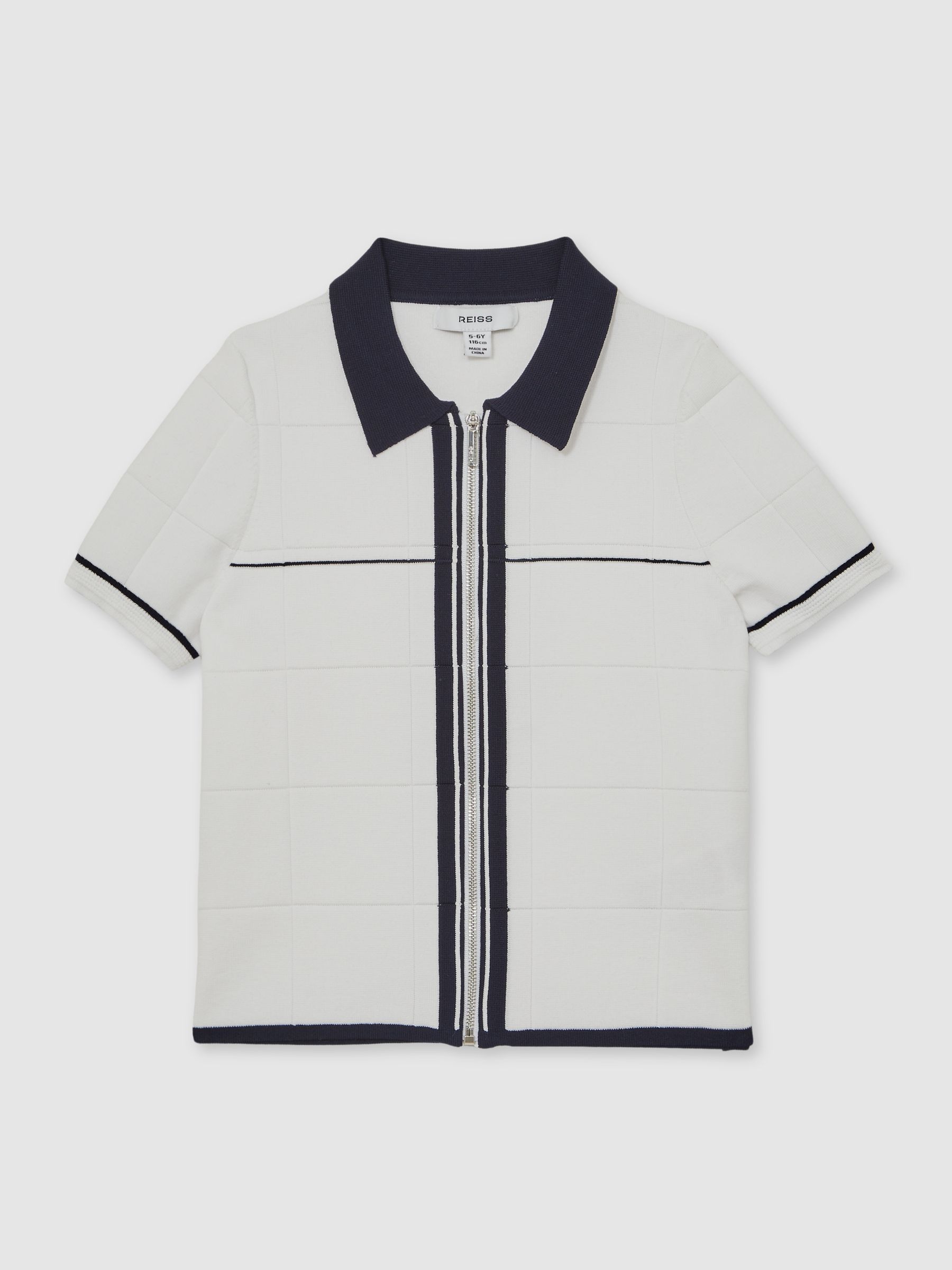 3-9 yrs Tipped Knit Zip-Through Shirt in White/Navy
