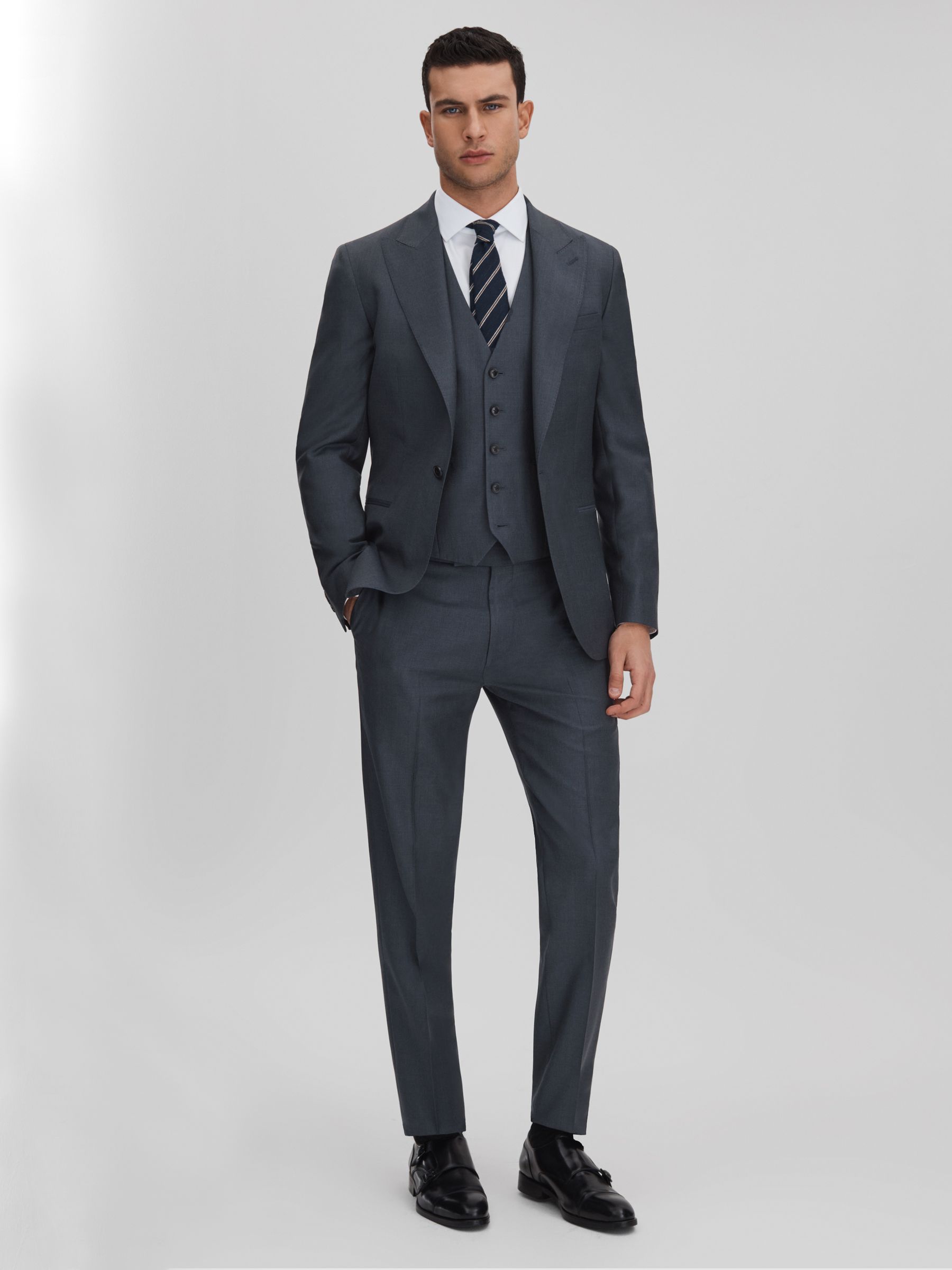 Slim Fit Single Breasted Wool Waistcoat in Airforce Blue