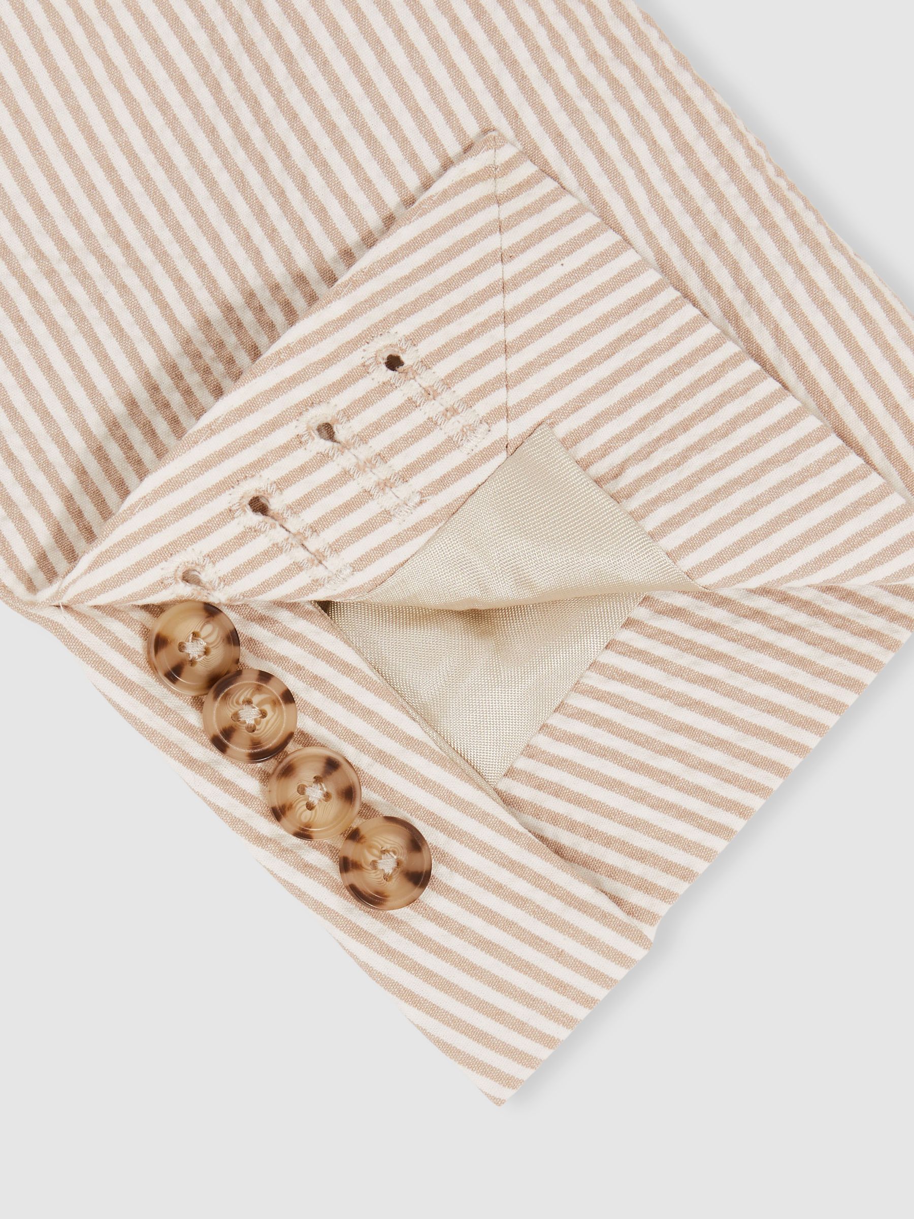 Seersucker Single-Breasted Suit Blazer Slim-Fit in Oatmeal/White