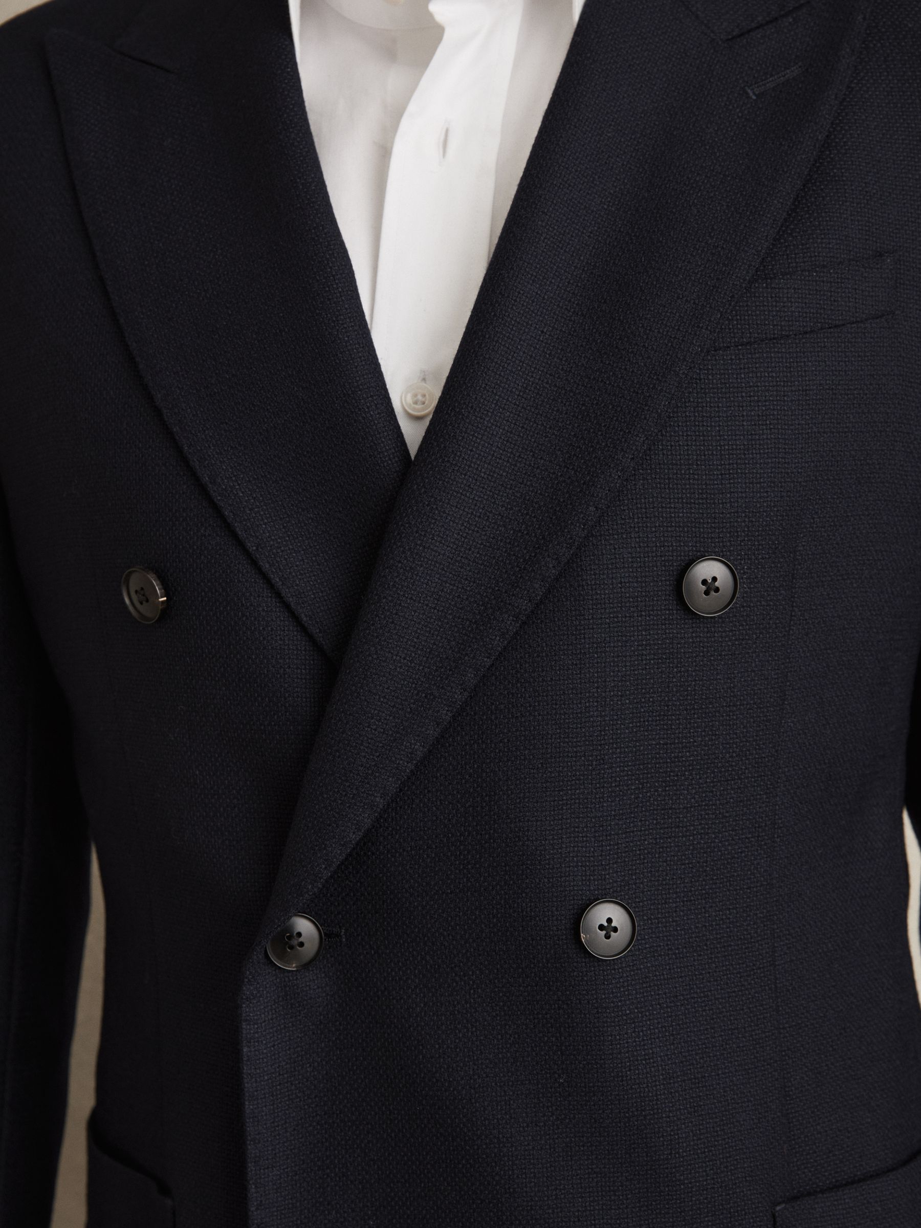 Slim-Fit Double-Breasted Textured Wool-Blend Suit Blazer in Navy