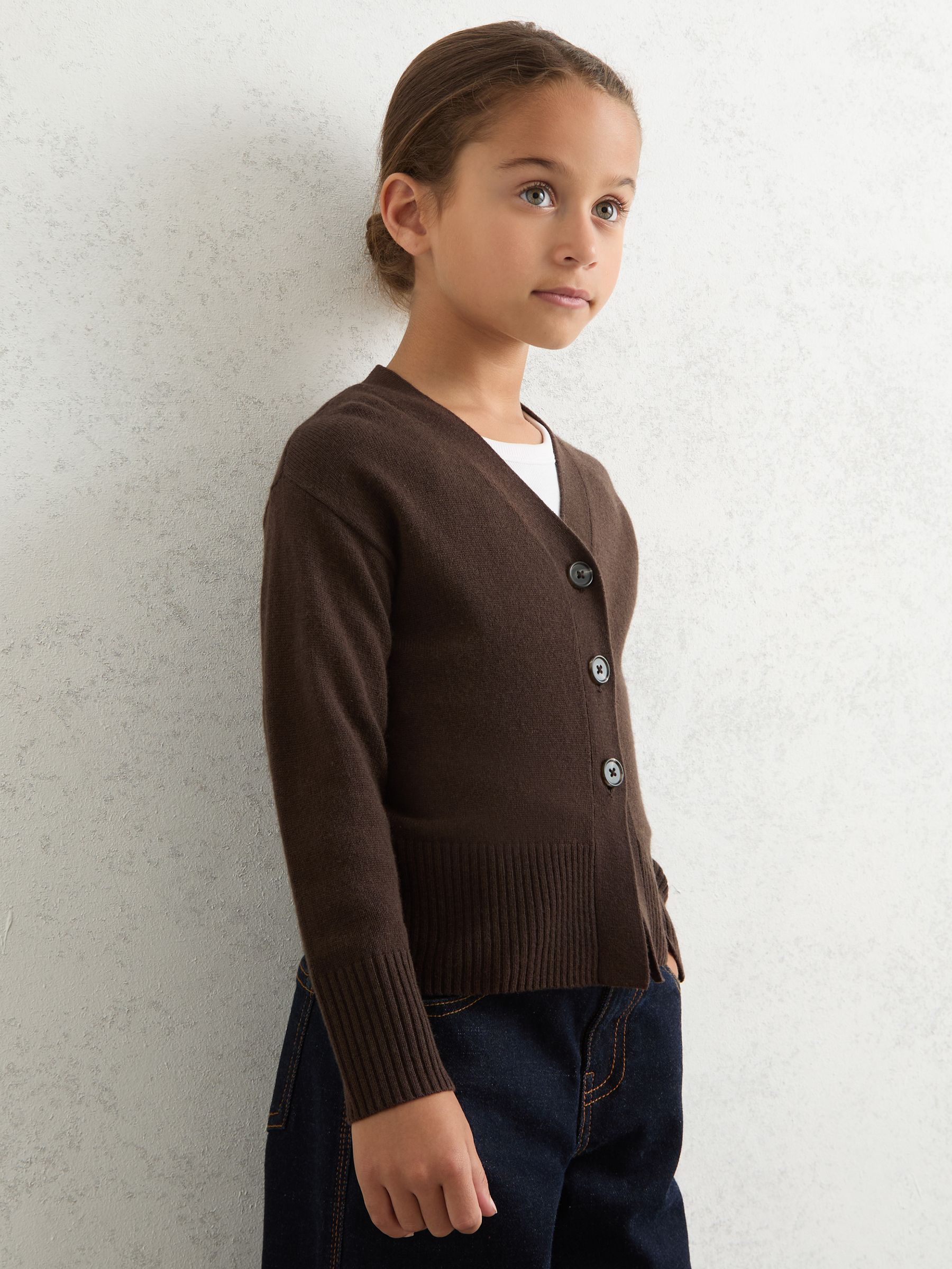 13-14 yrs Wool-Blend Fitted Cardigan With Cashmere in Brown