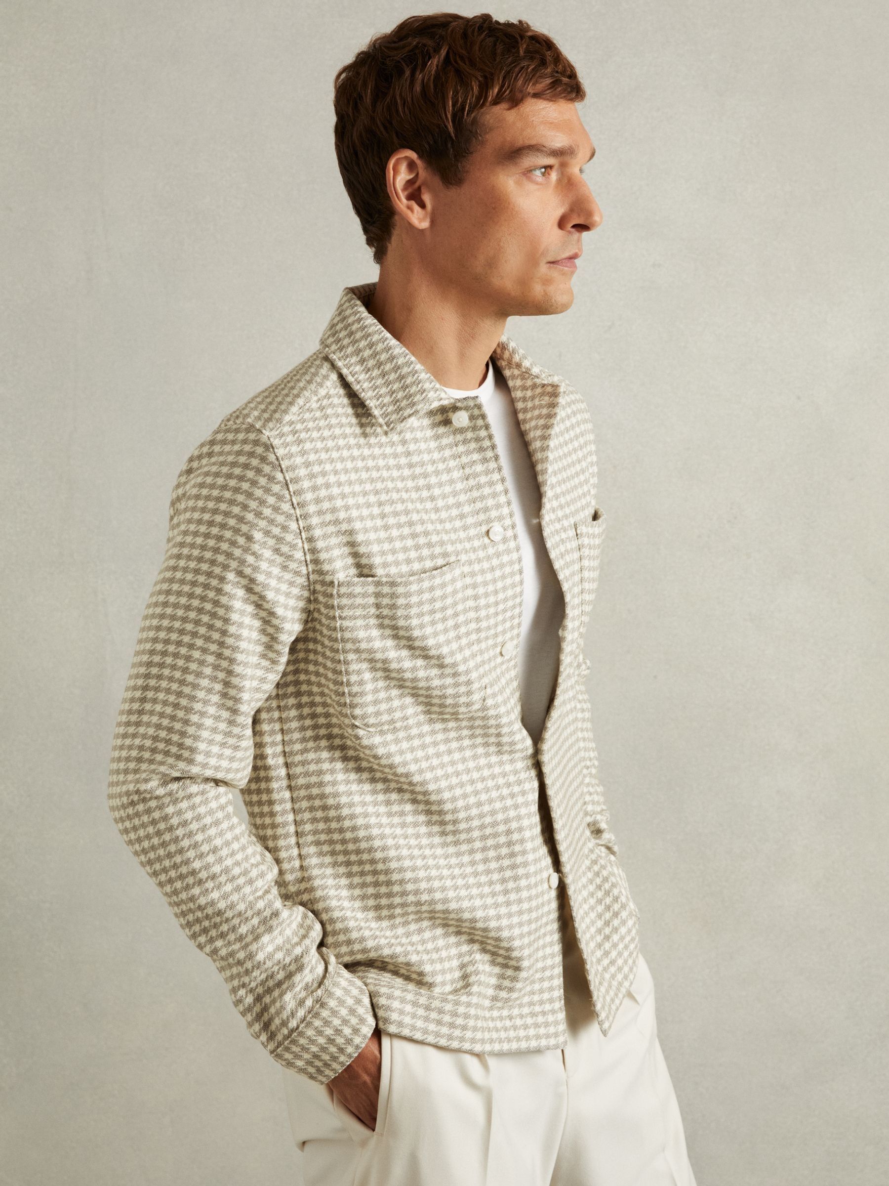Dogtooth Twill Overshirt in Grey/White