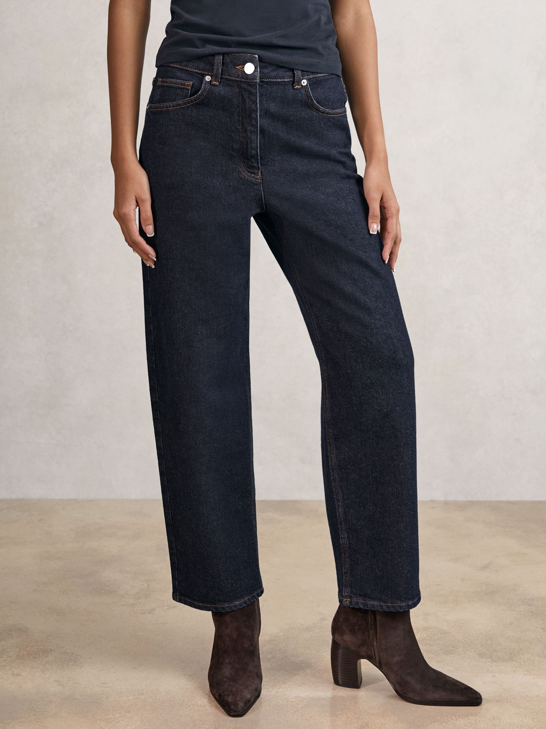 Mid-Rise Straight-Leg Jeans in Dark Blue