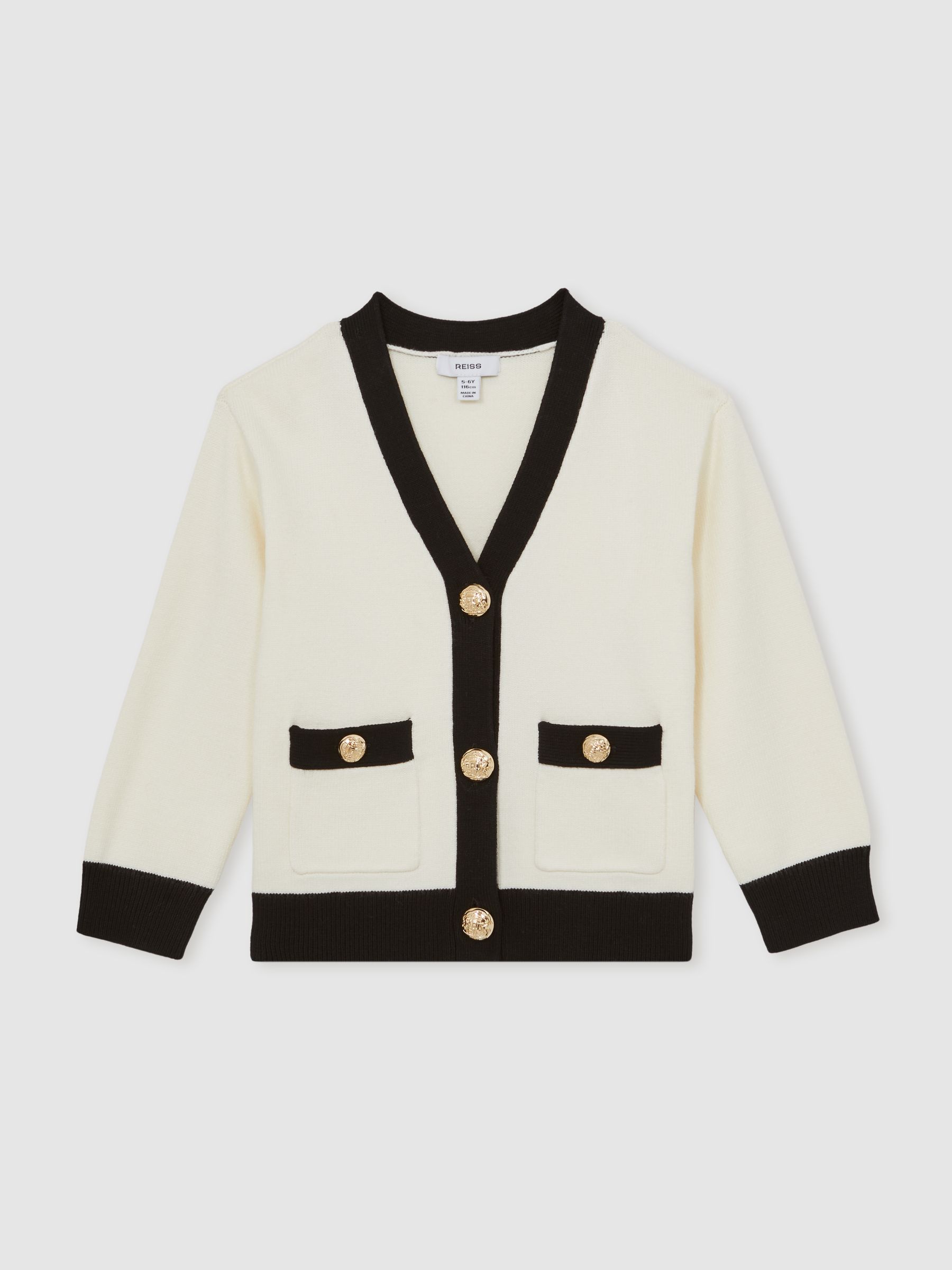 13-14 yrs Tipped V-Neck Cardigan in Ecru