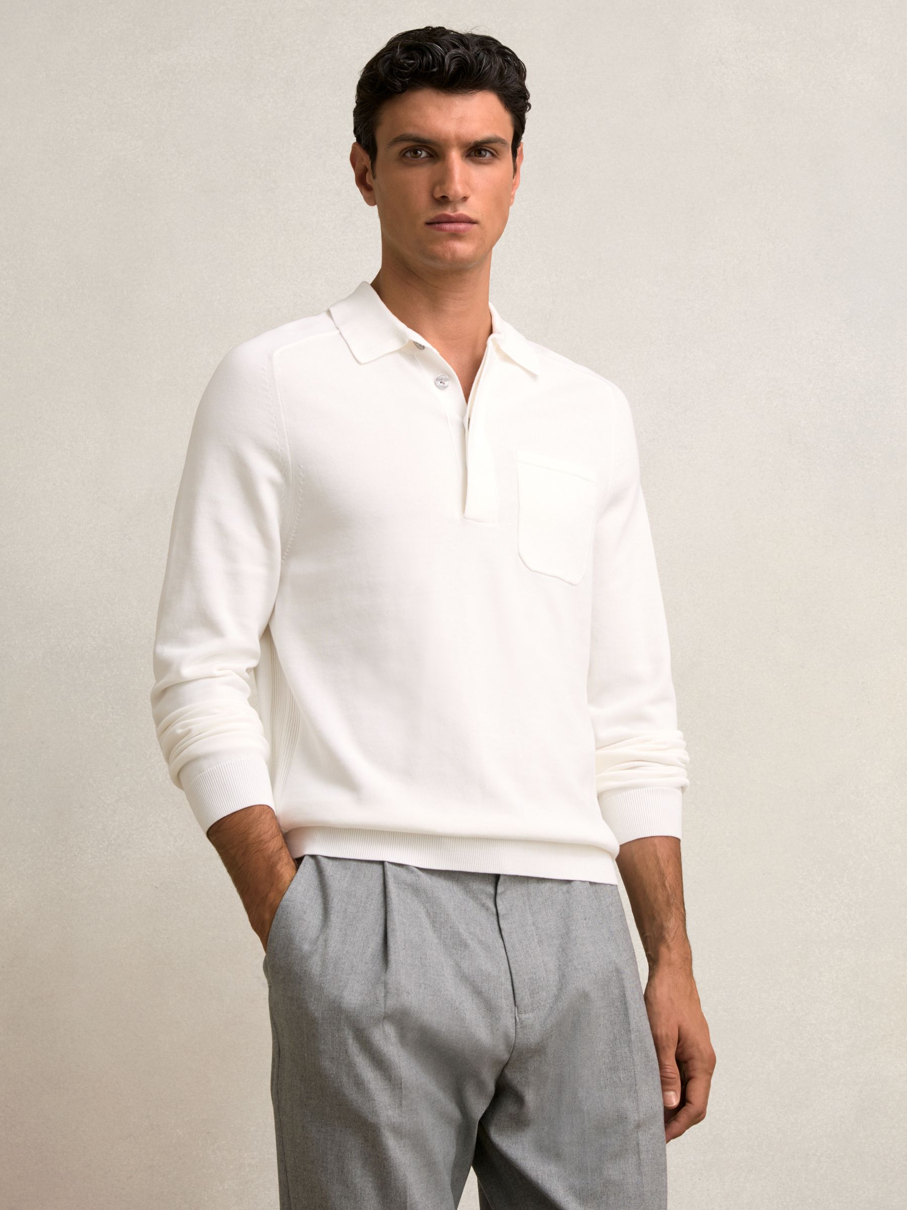 Cotton Concealed-Placket Polo Shirt in White