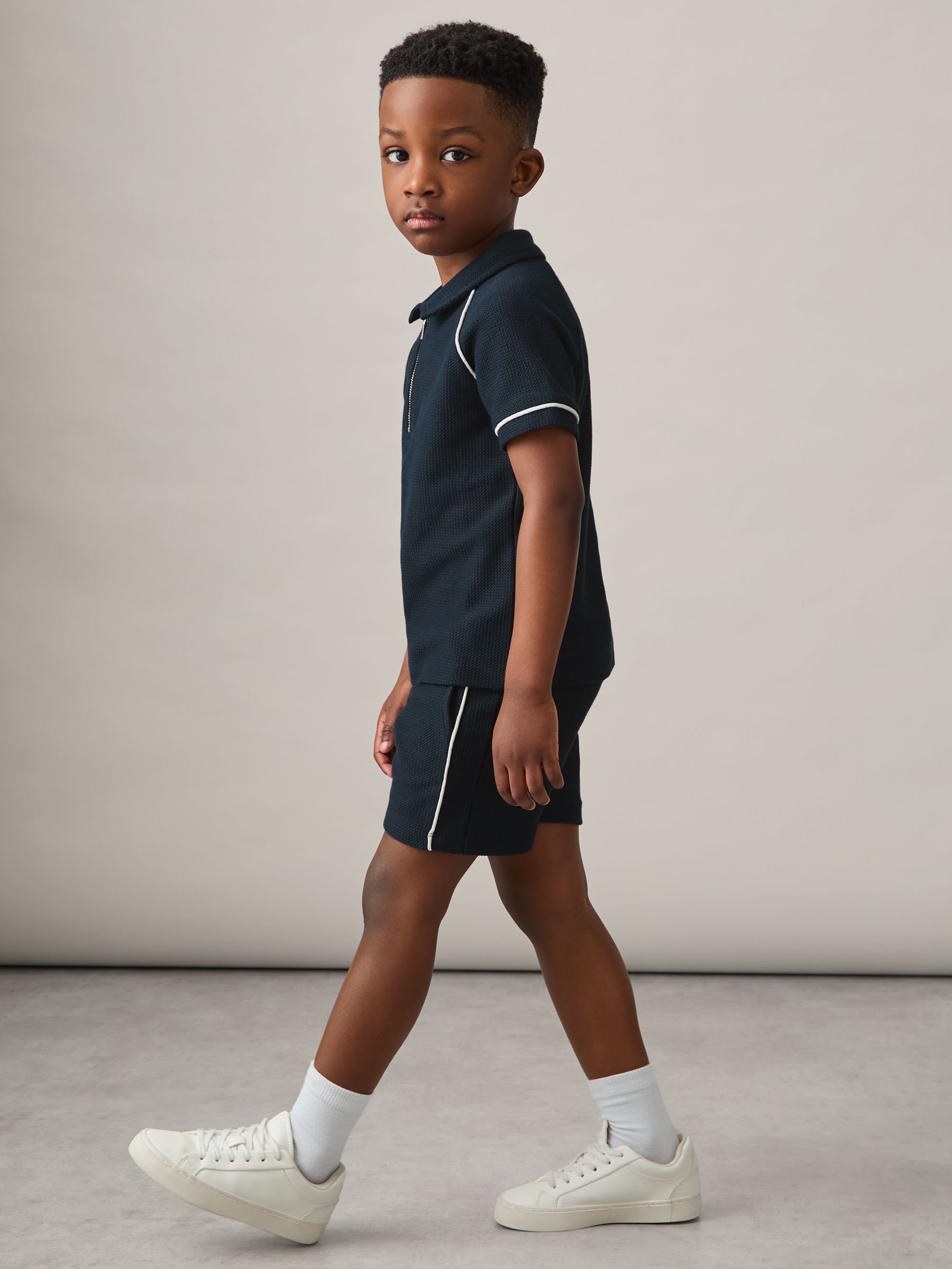 9-13 yrs Cotton Textured Piped Shorts in Navy