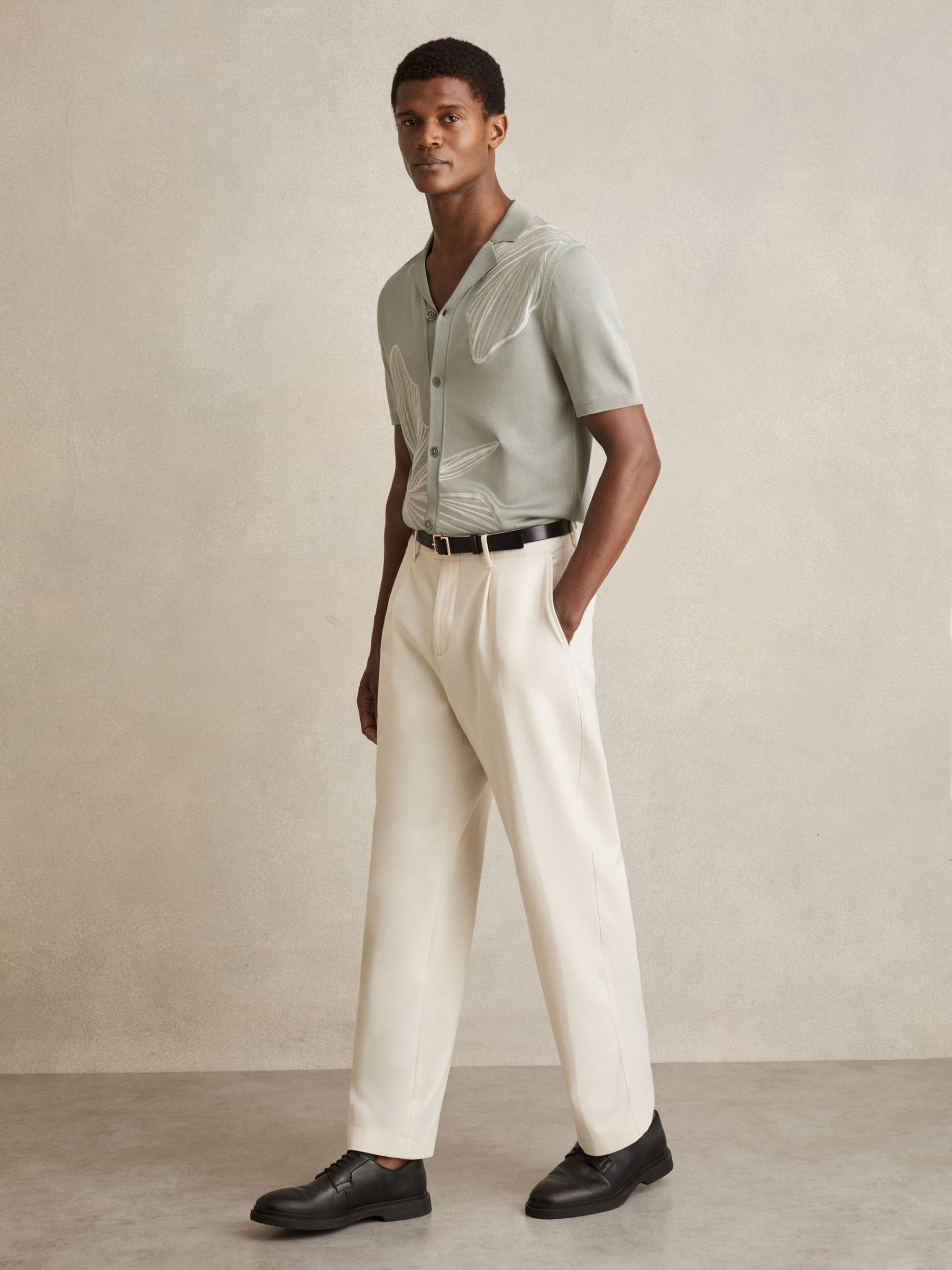 Flower Embroidered Knit Shirt in Soft Sage