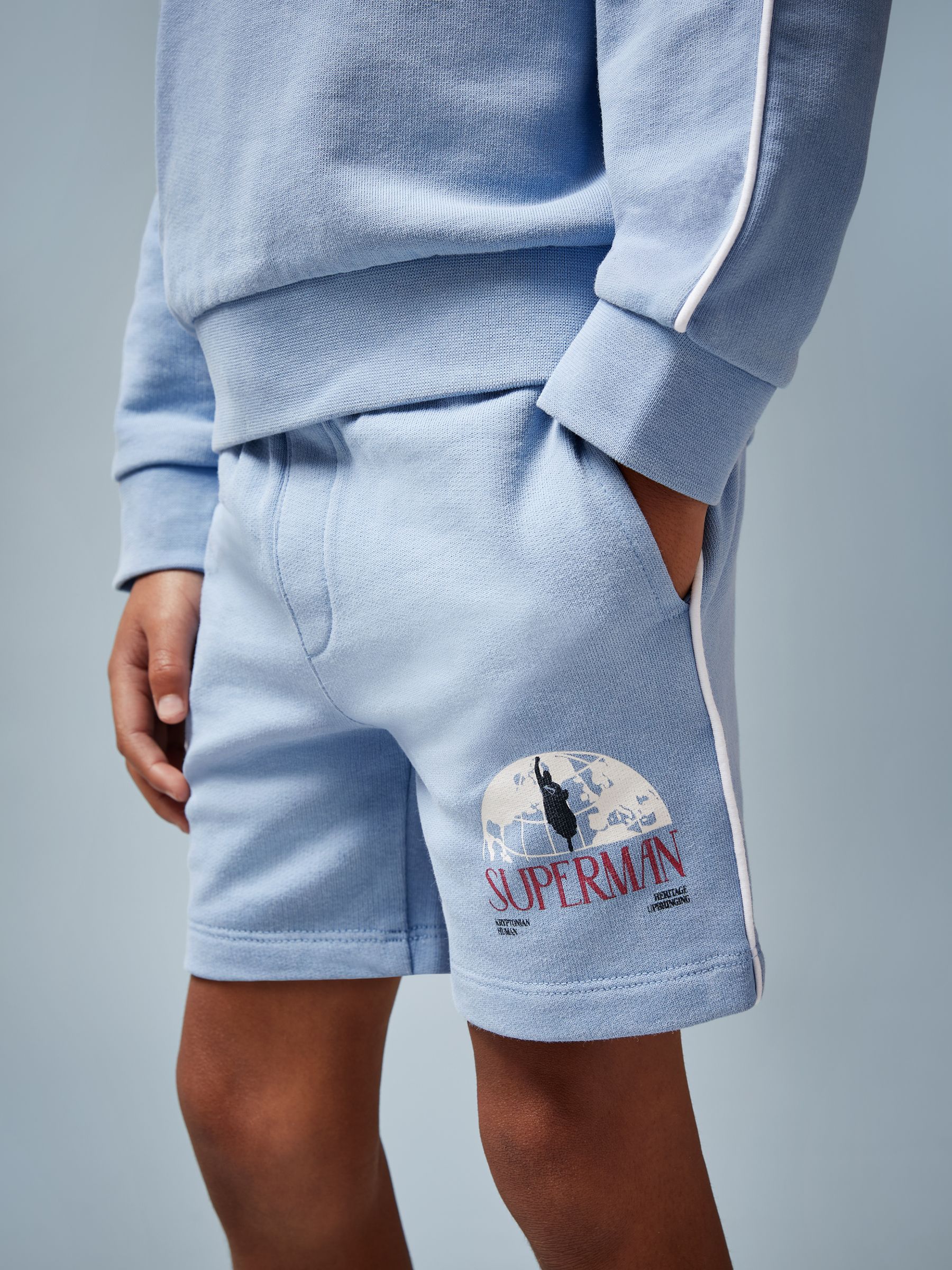 13-14 yrs Superman | Reiss Logo-Print Shorts in Light Blue
