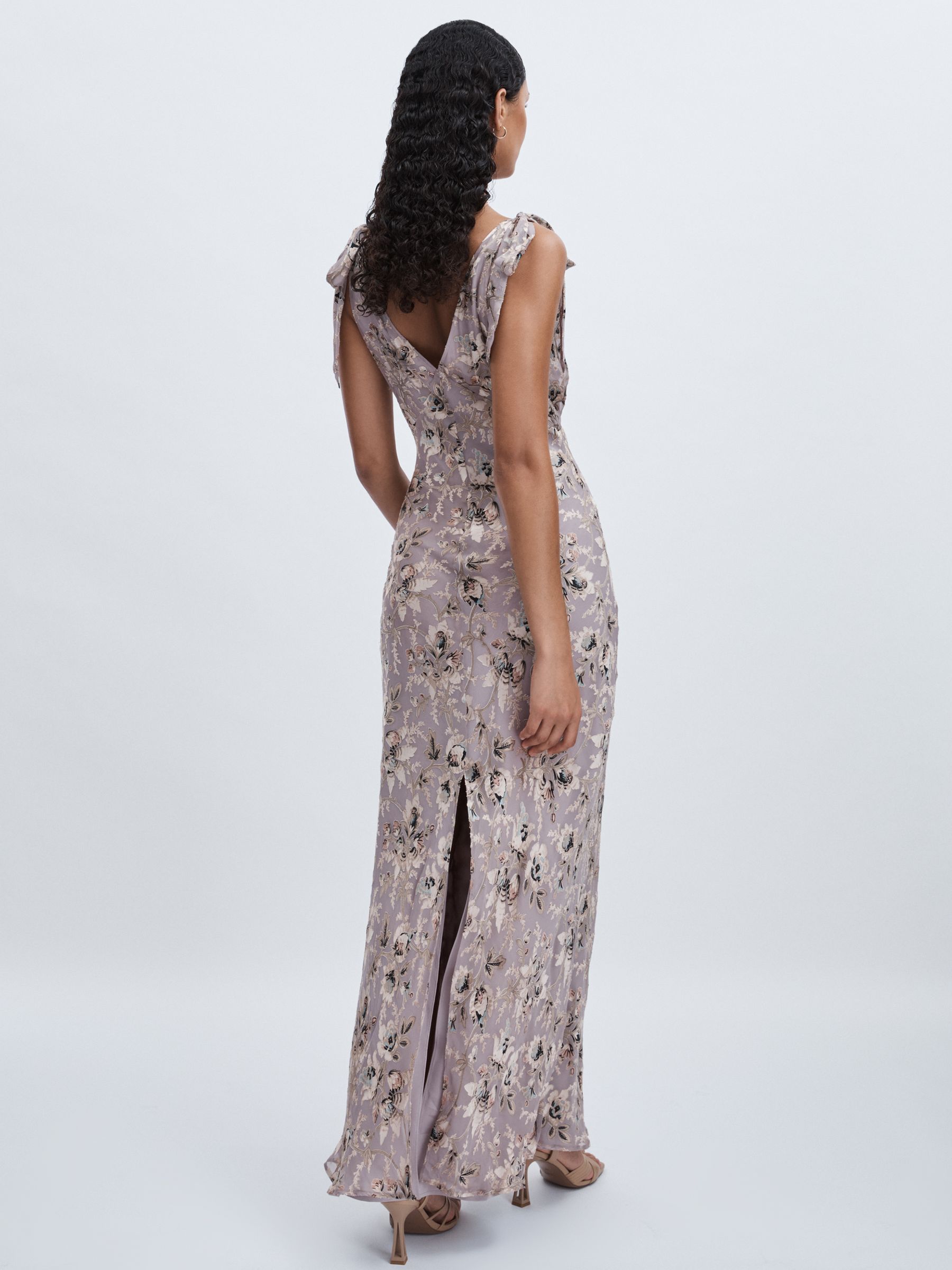 Paige Satin Floral Maxi Dress With Silk in Pewter Multi
