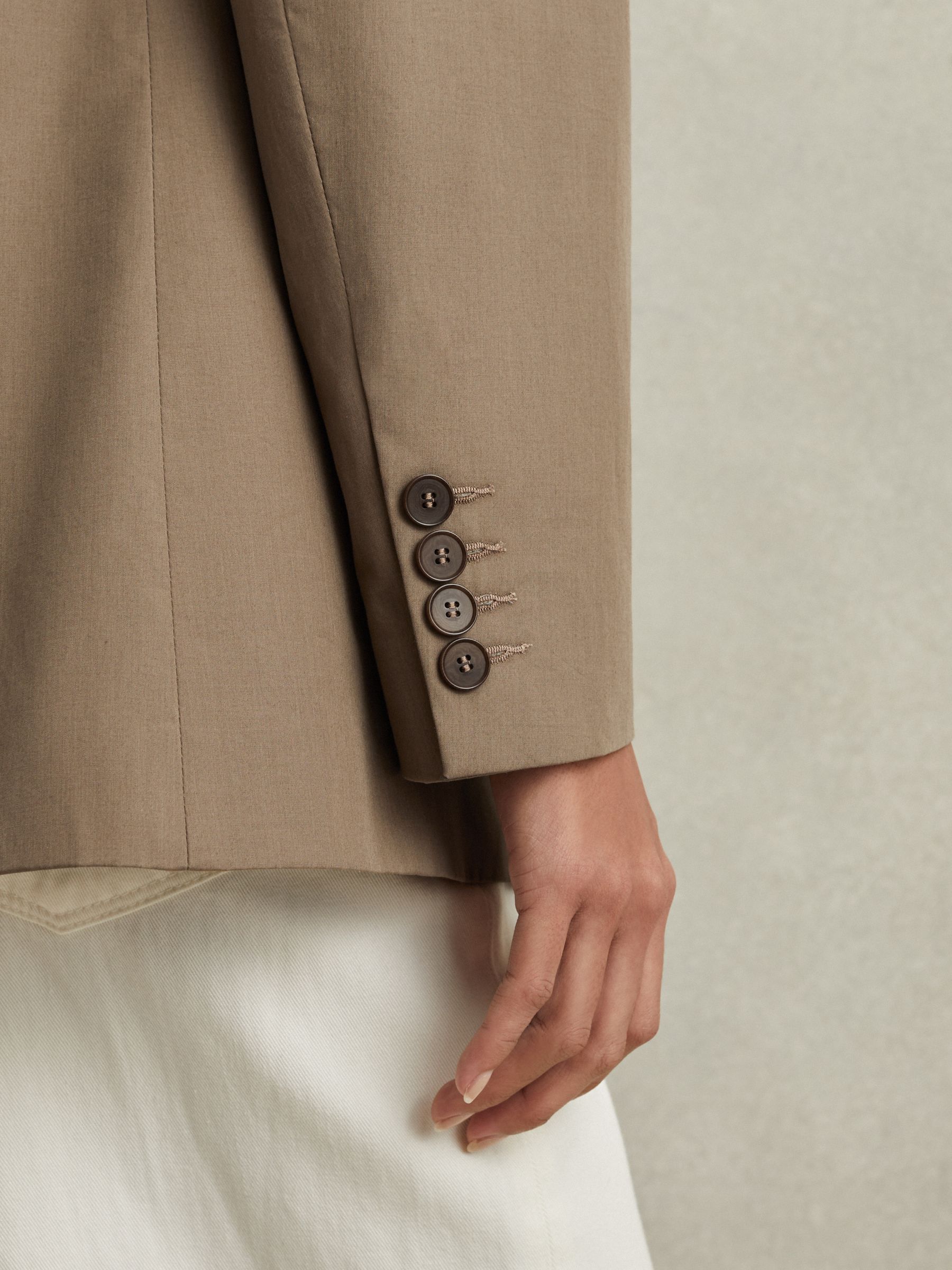 Single Breasted Cotton Blazer in Taupe