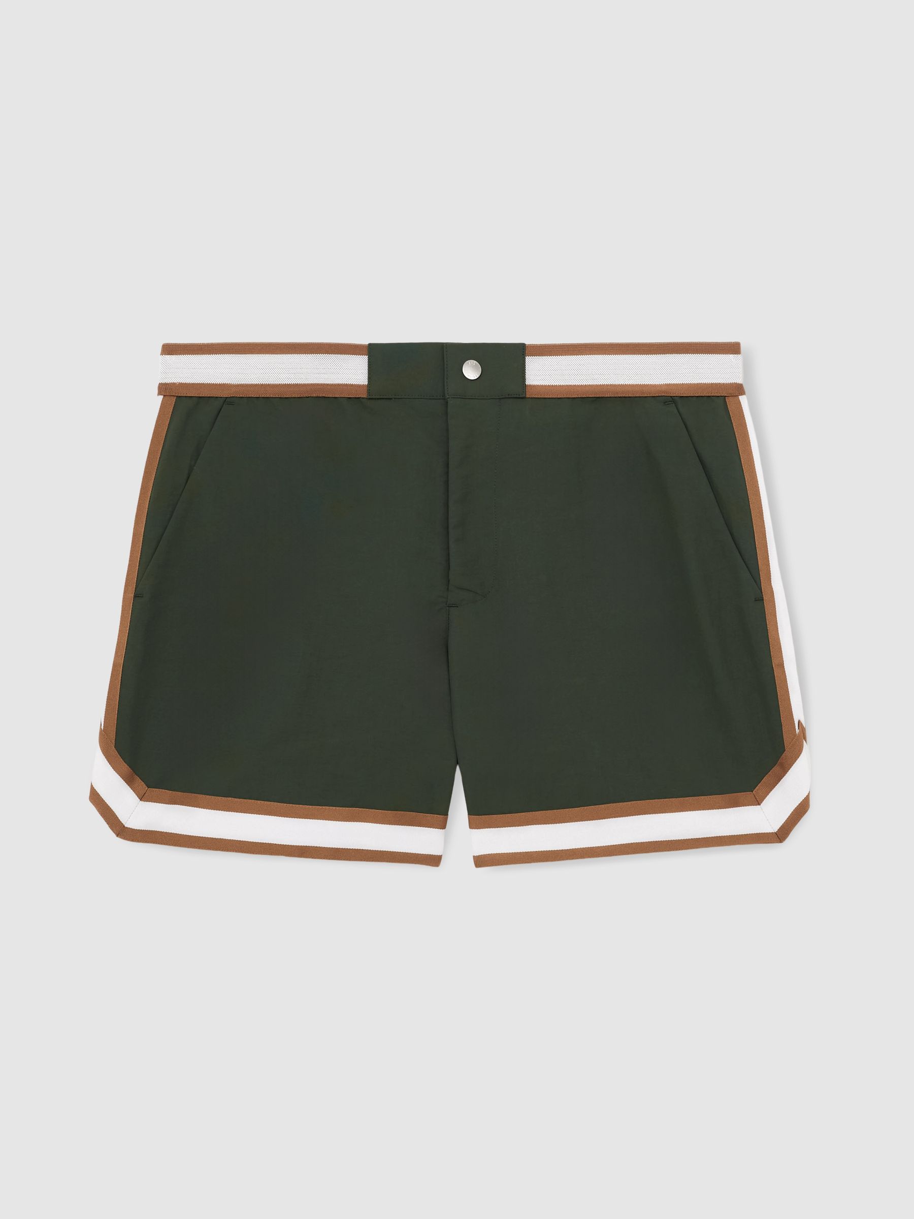 Reiss | Ché Stripe-Trim Swim Shorts in Pine Green
