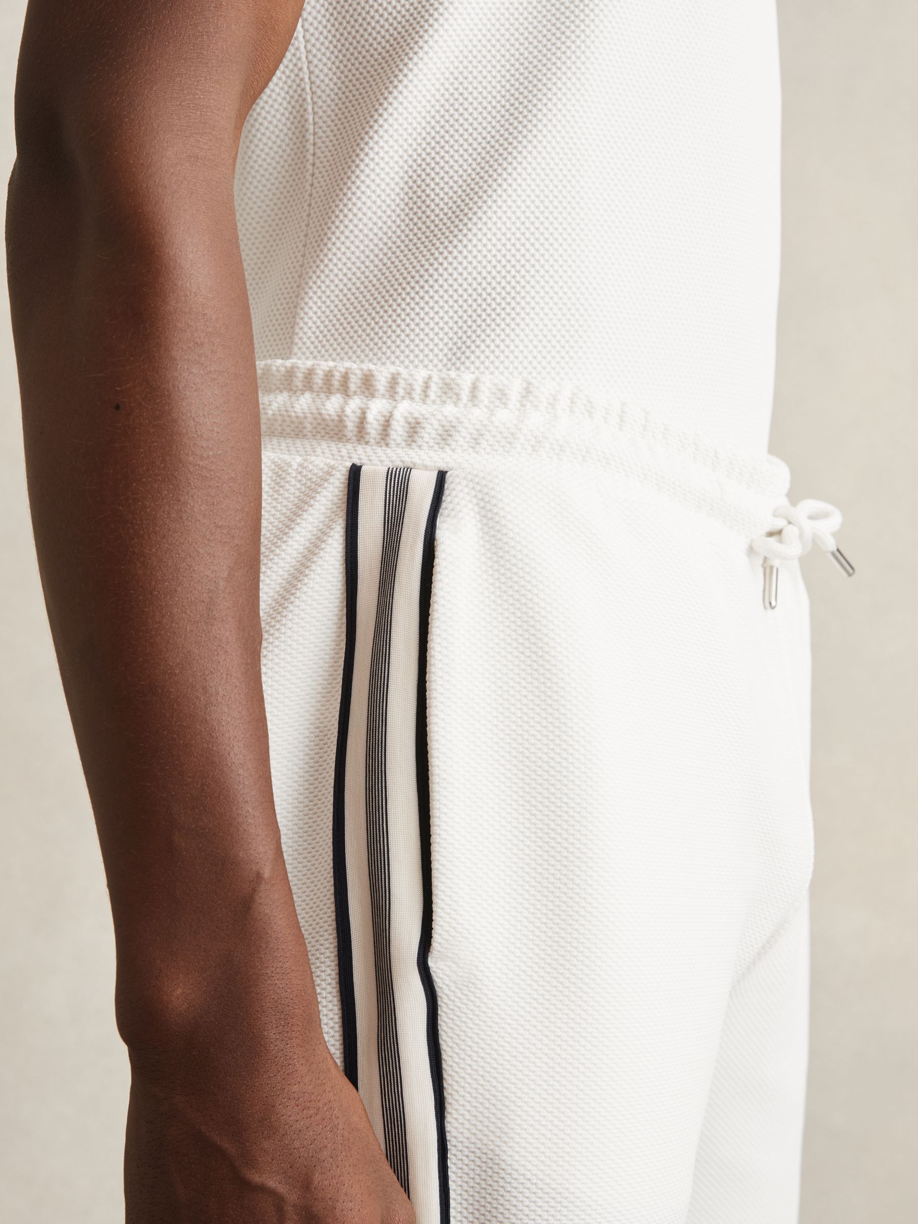 Textured Tape Drawstring Shorts in Off White