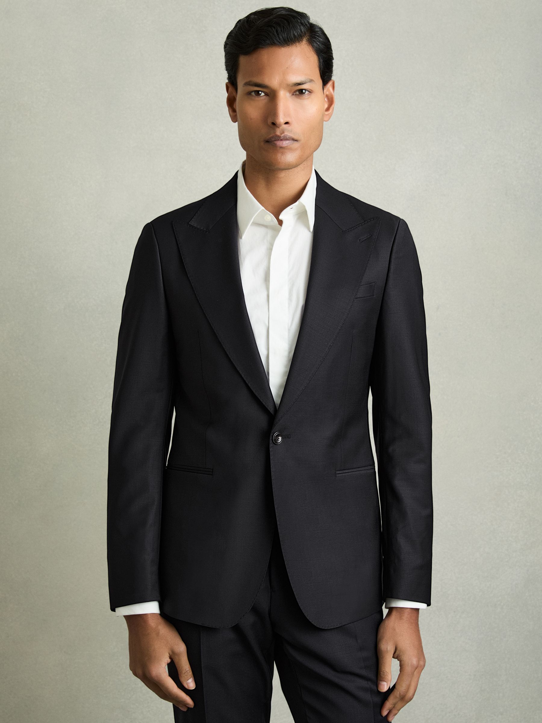 Regular-Fit Single-Breasted Wool-Blend Suit Blazer in Navy