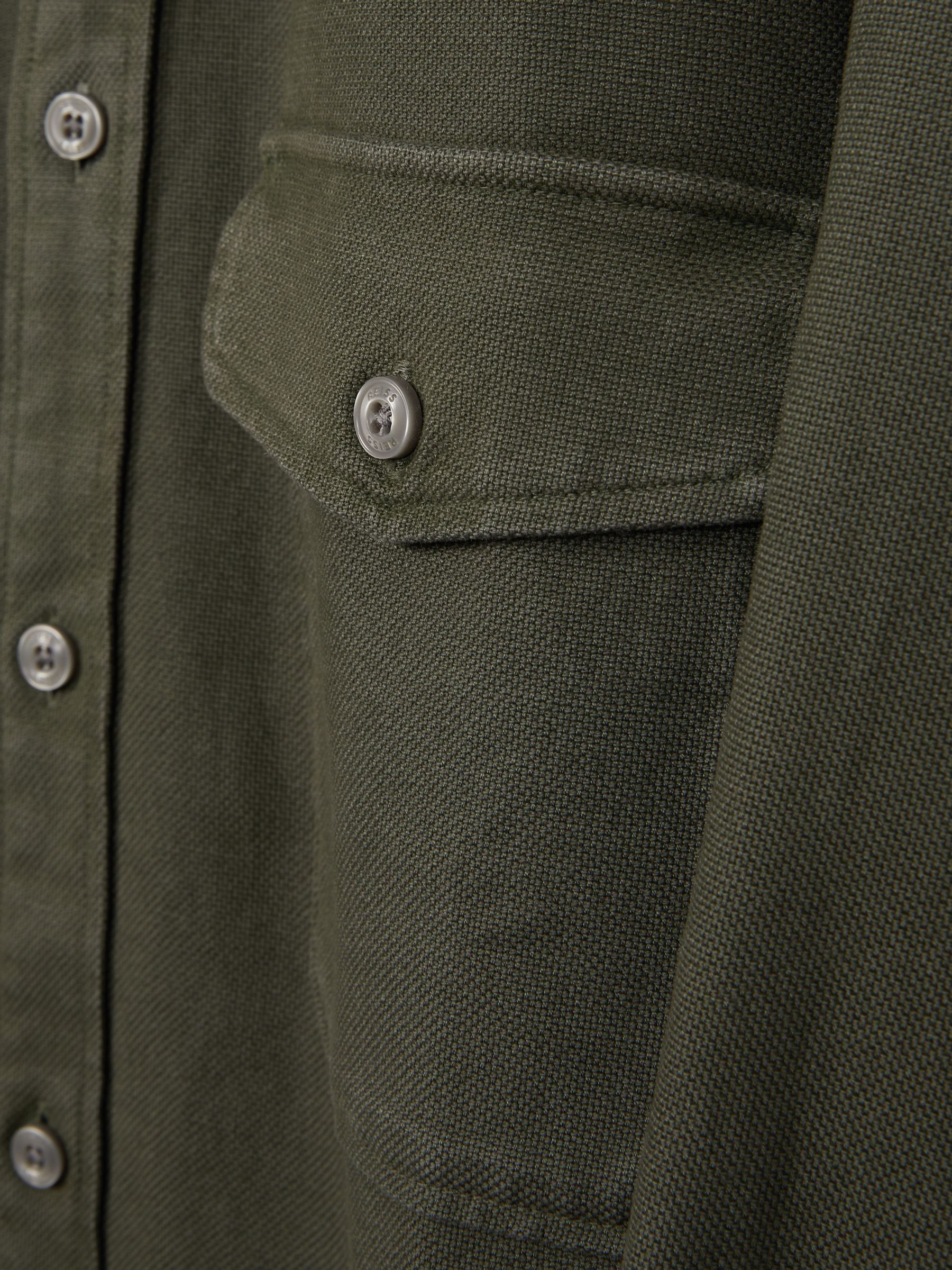 Cotton Blend Canvas Overshirt in Khaki Green