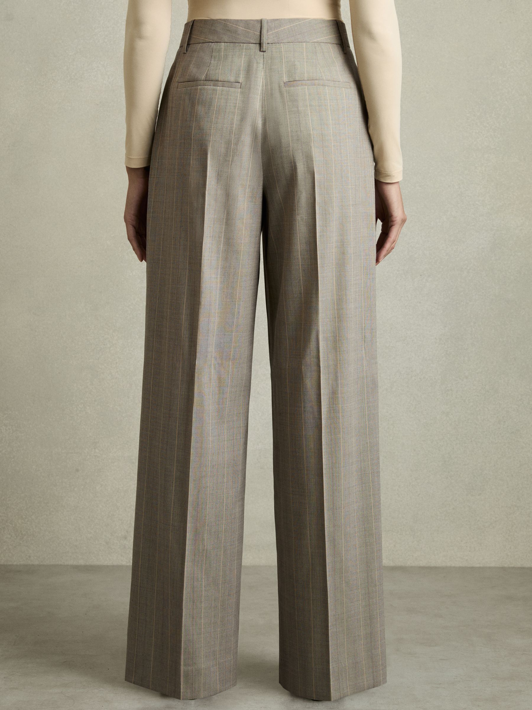 Wool-Blend Wide-Leg Pinstripe Trousers in Grey