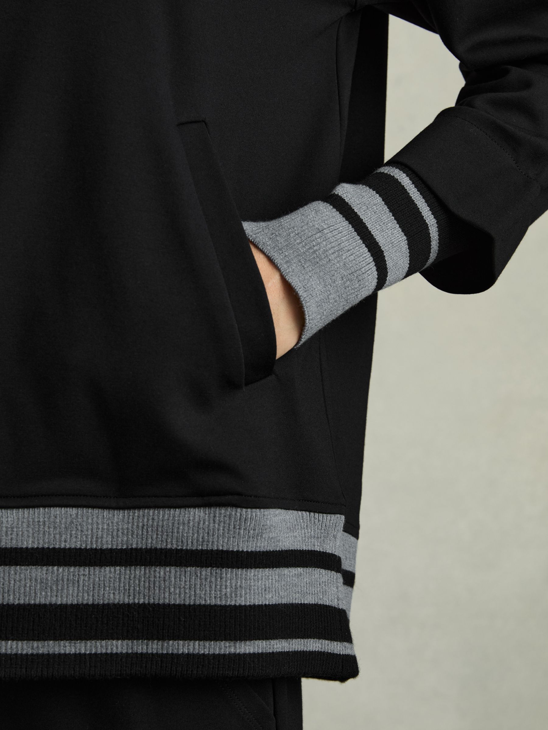 Drawstring Jersey Hoodie in Black/Charcoal