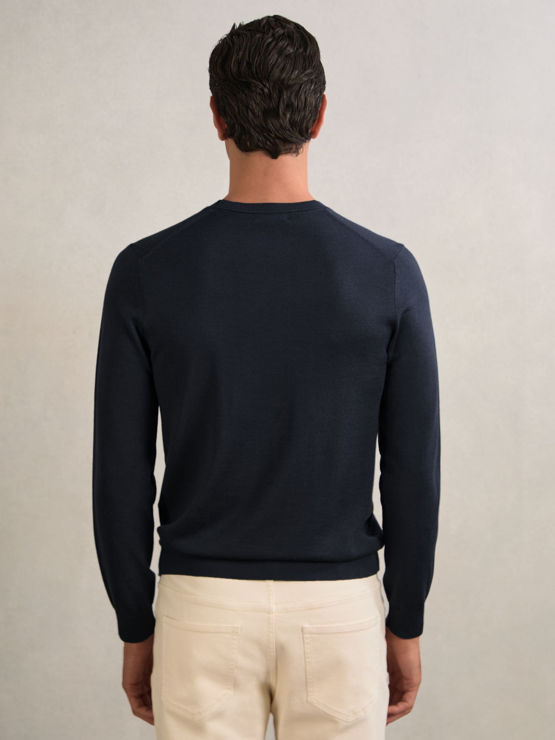 Merino Wool Crew Neck Jumper in Midnight Navy