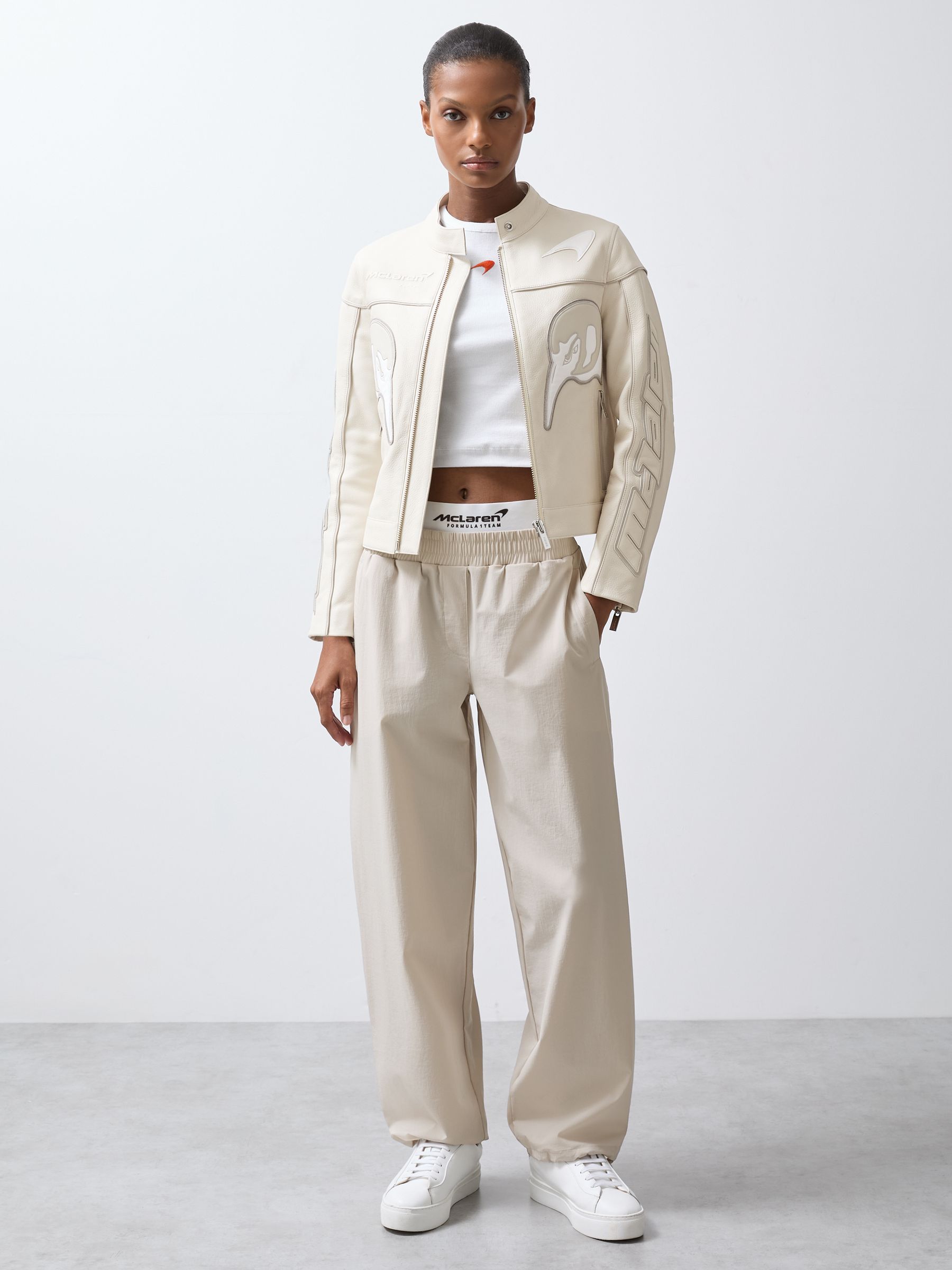 McLaren F1 Team Leather Biker Jacket in Off White