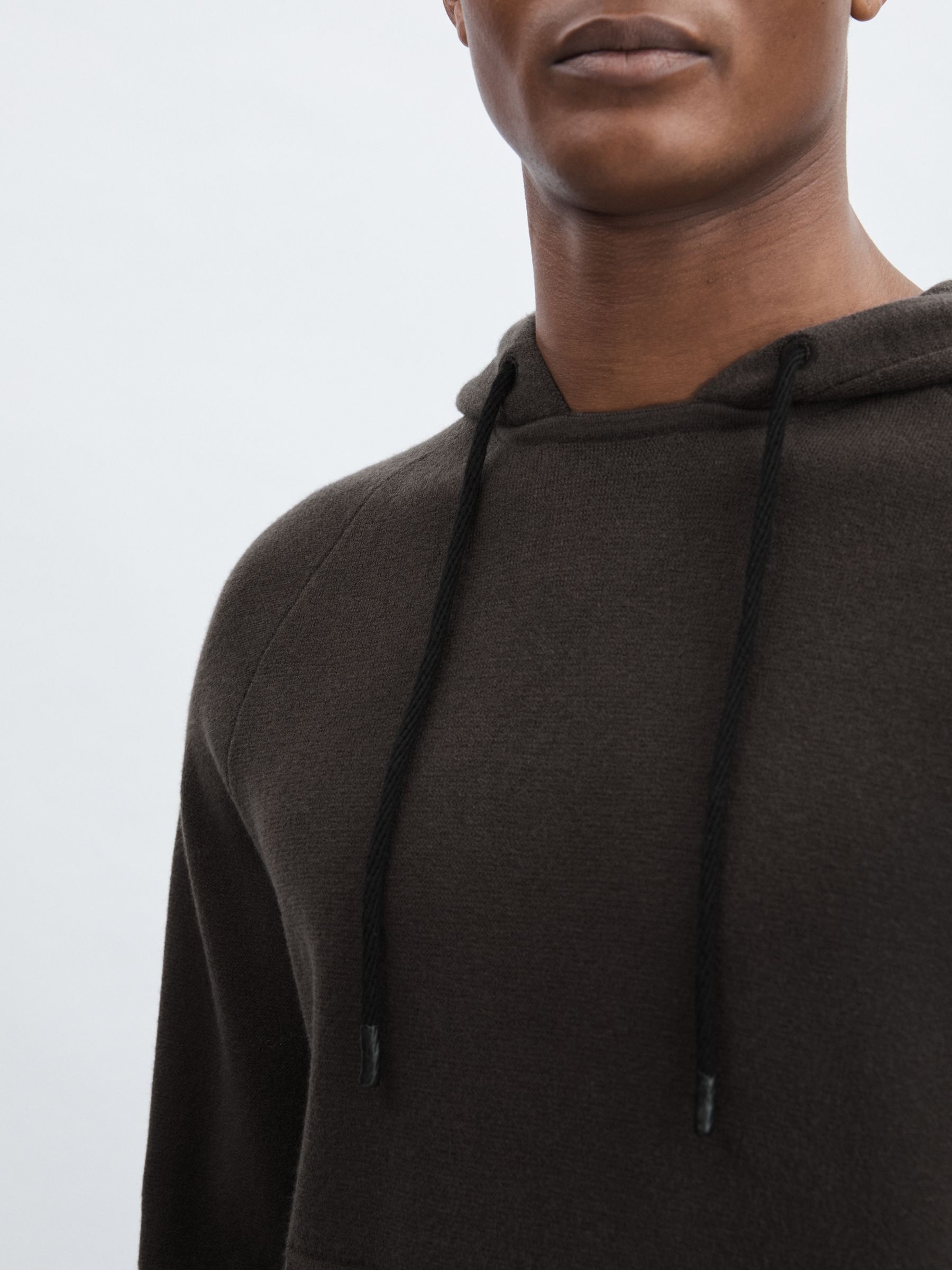 Paige Drawstring Knitted Hoodie in Dark Grey
