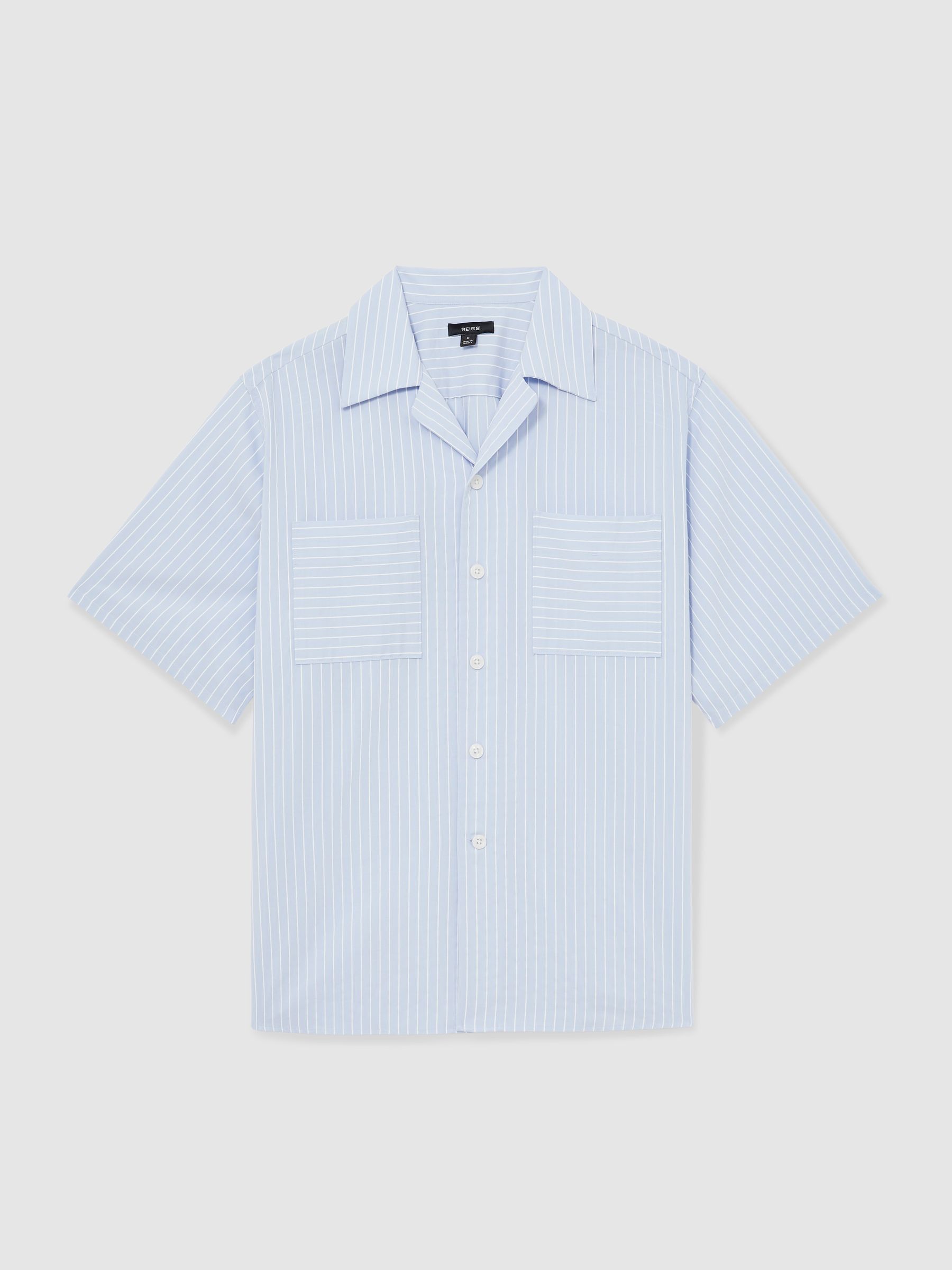 Lyocell-Blend Stripe Twin-Pocket Shirt in Soft Blue/White