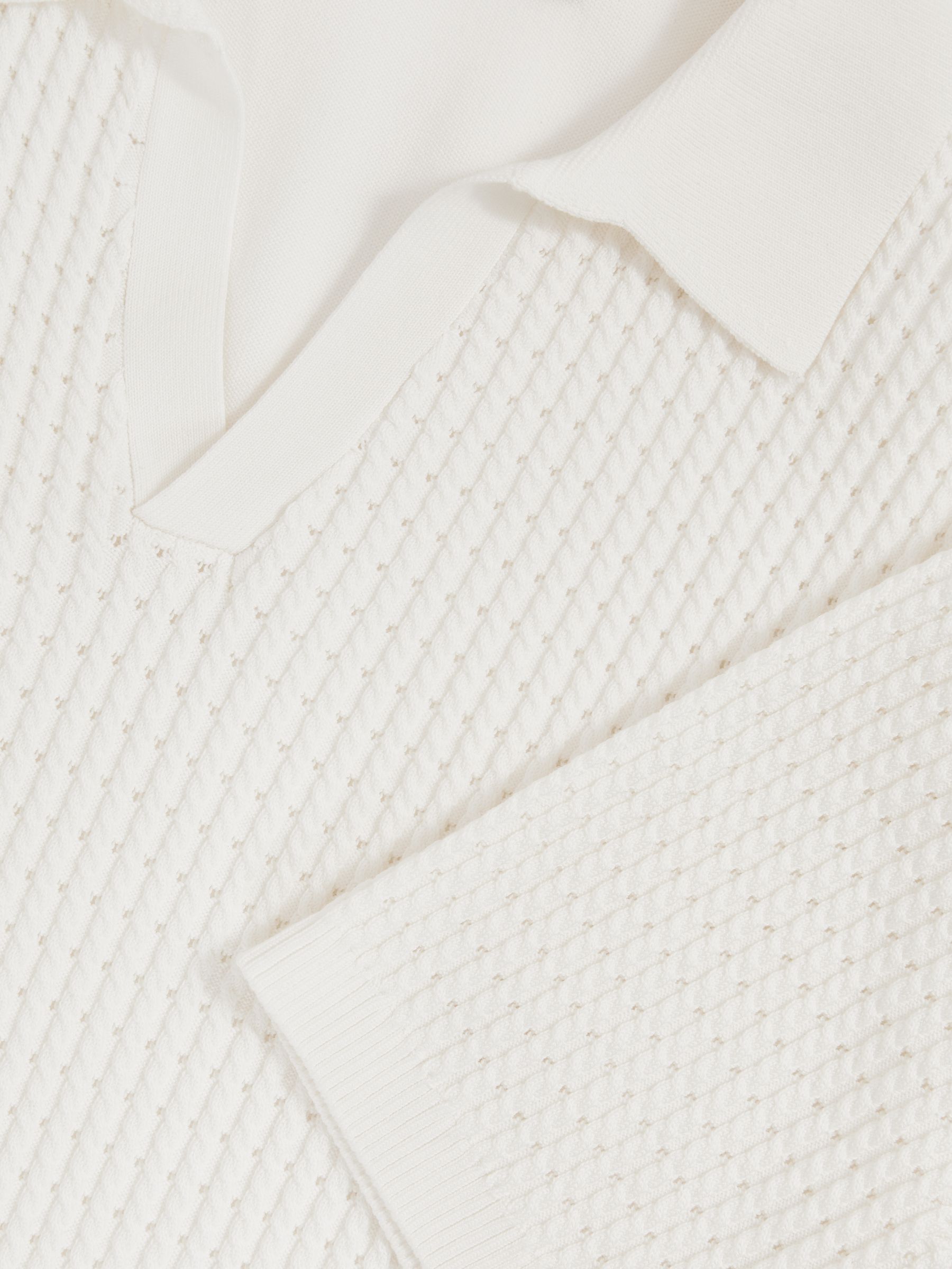 Micro-Cable Open-Collar Cotton-Blend Shirt in White