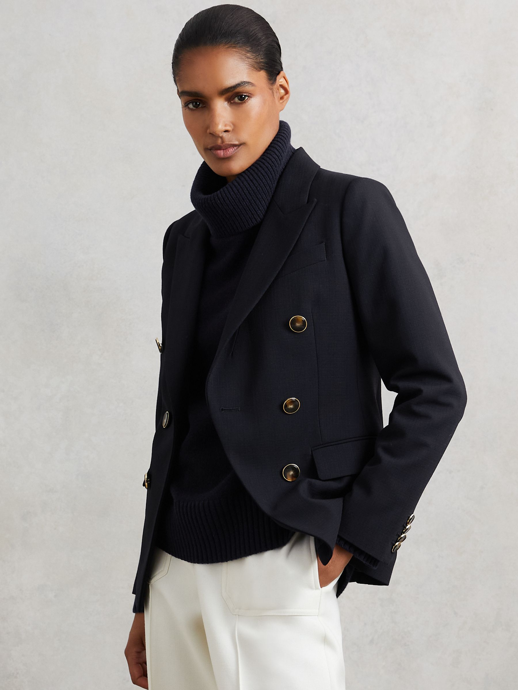 Wool-Cashmere Roll-Neck Jumper in Navy