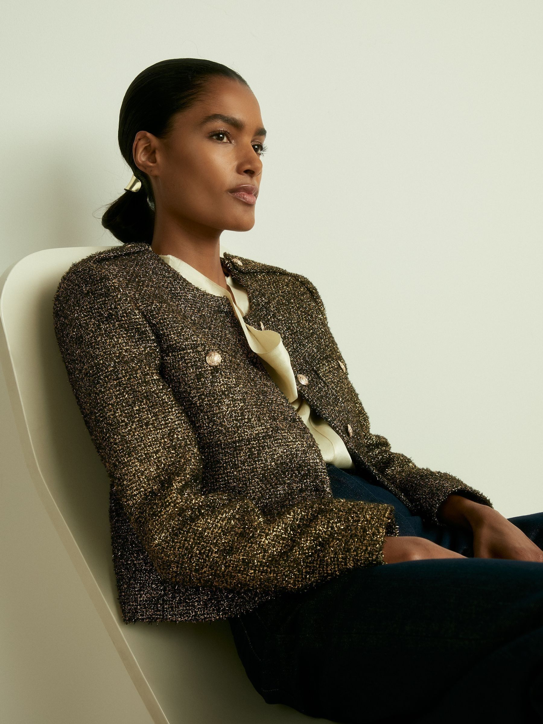 Lamé-Tweed Jacket in Gold