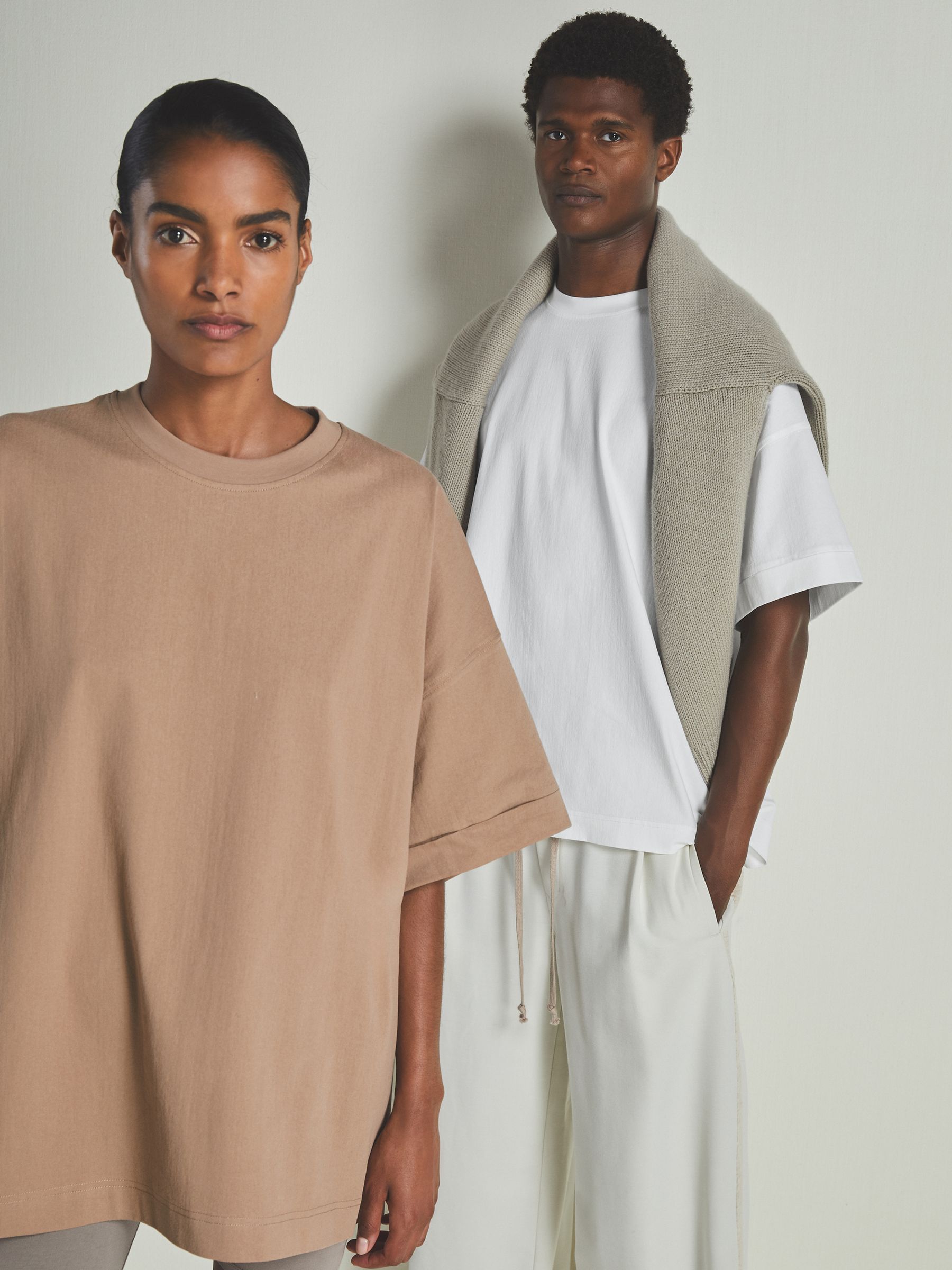 Reiss | Les 100 Ciels Cotton-Blend Jersey T-Shirt in Camel