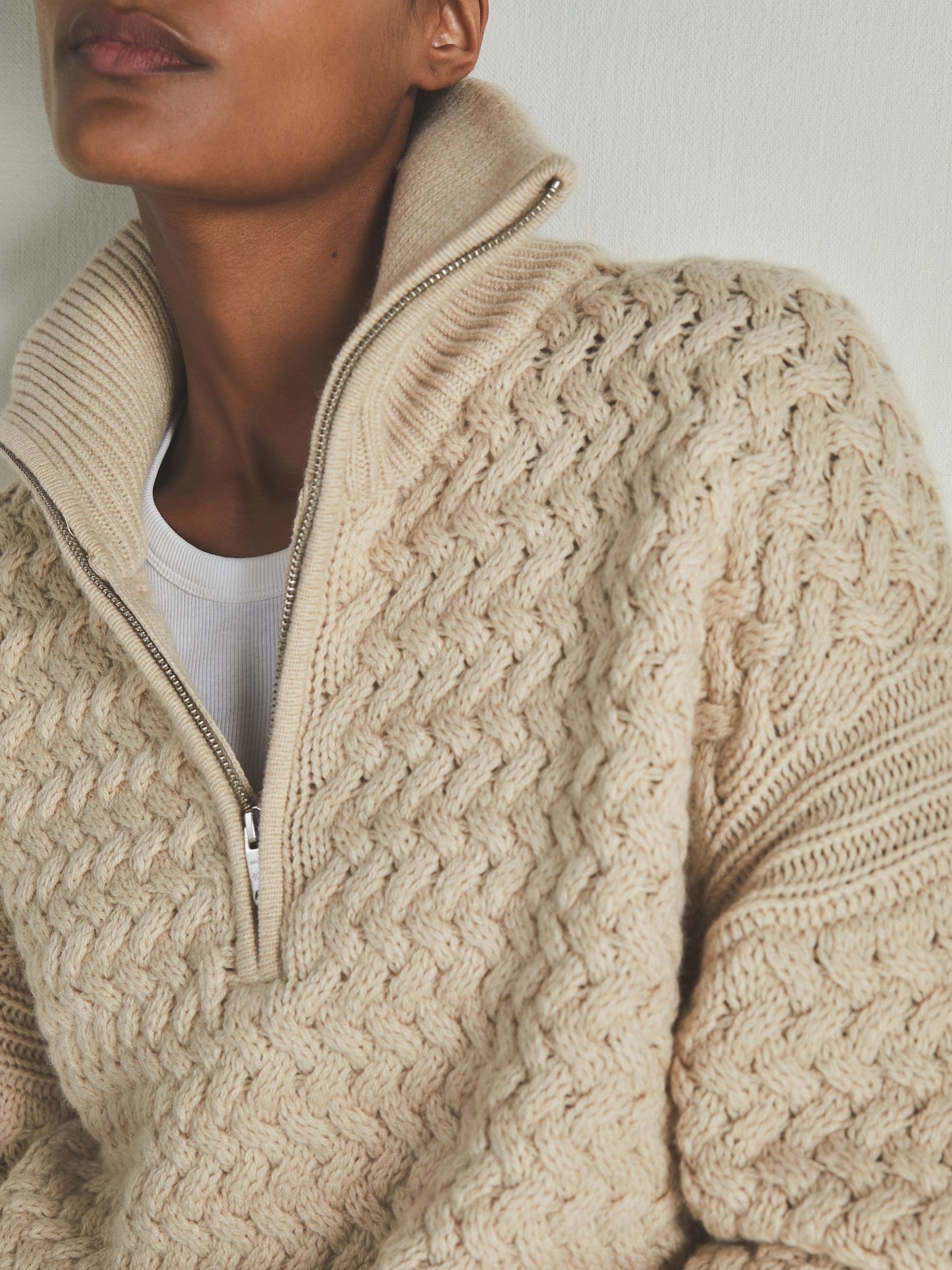 Reiss | Les 100 Ciels Wool and Cashmere Jumper in Stone