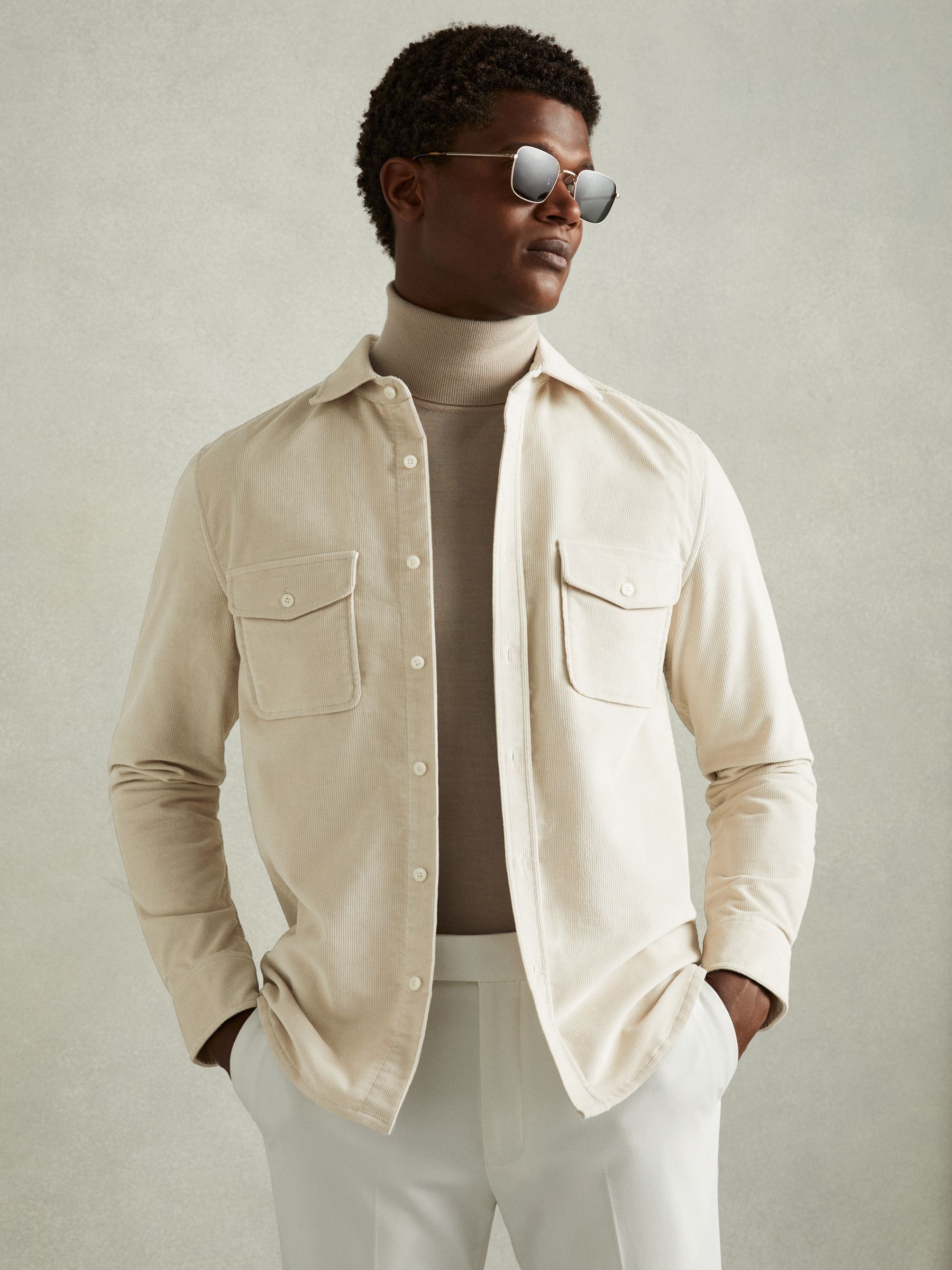 Cotton-Blend Corduroy Overshirt in Stone