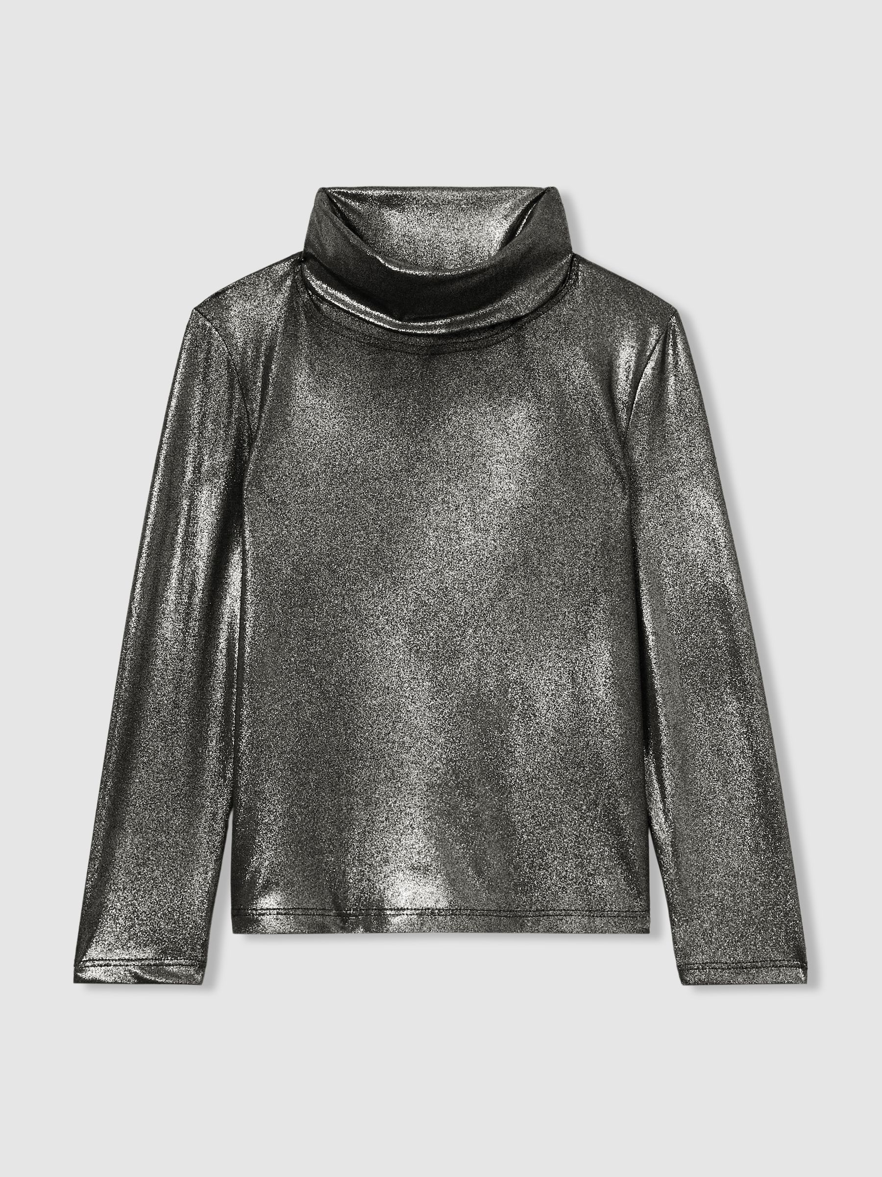 9-13 yrs Metallic-Thread Roll-Neck Top in Silver