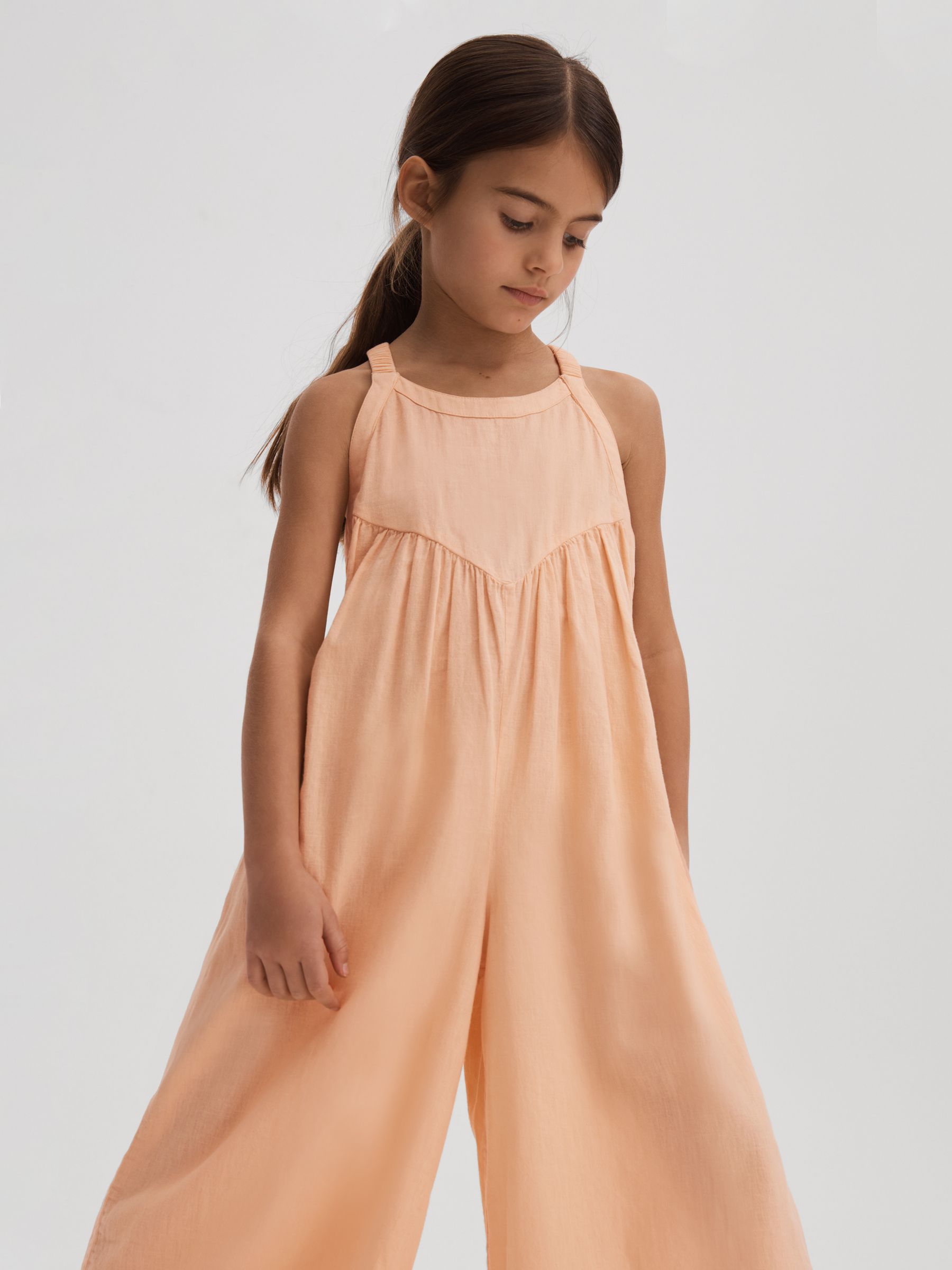 13-14 yrs Cotton Linen Jumpsuit in Peach